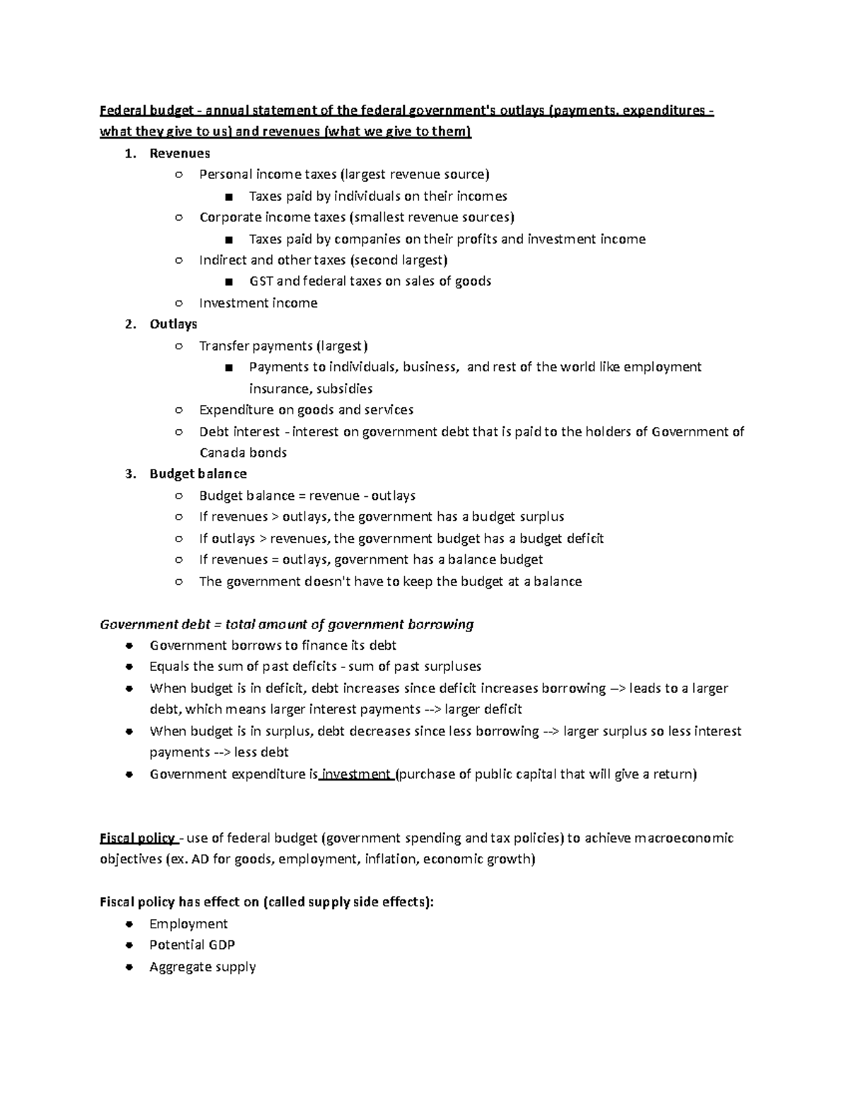 Macroeconomics Chapter 13 - Federal budget - annual statement of the ...