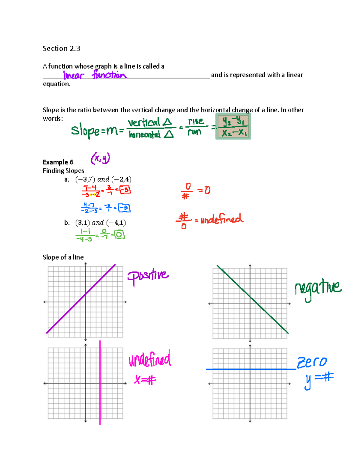 2.3 Prep Notes - easy - Section 2. A function whose graph is a line is ...