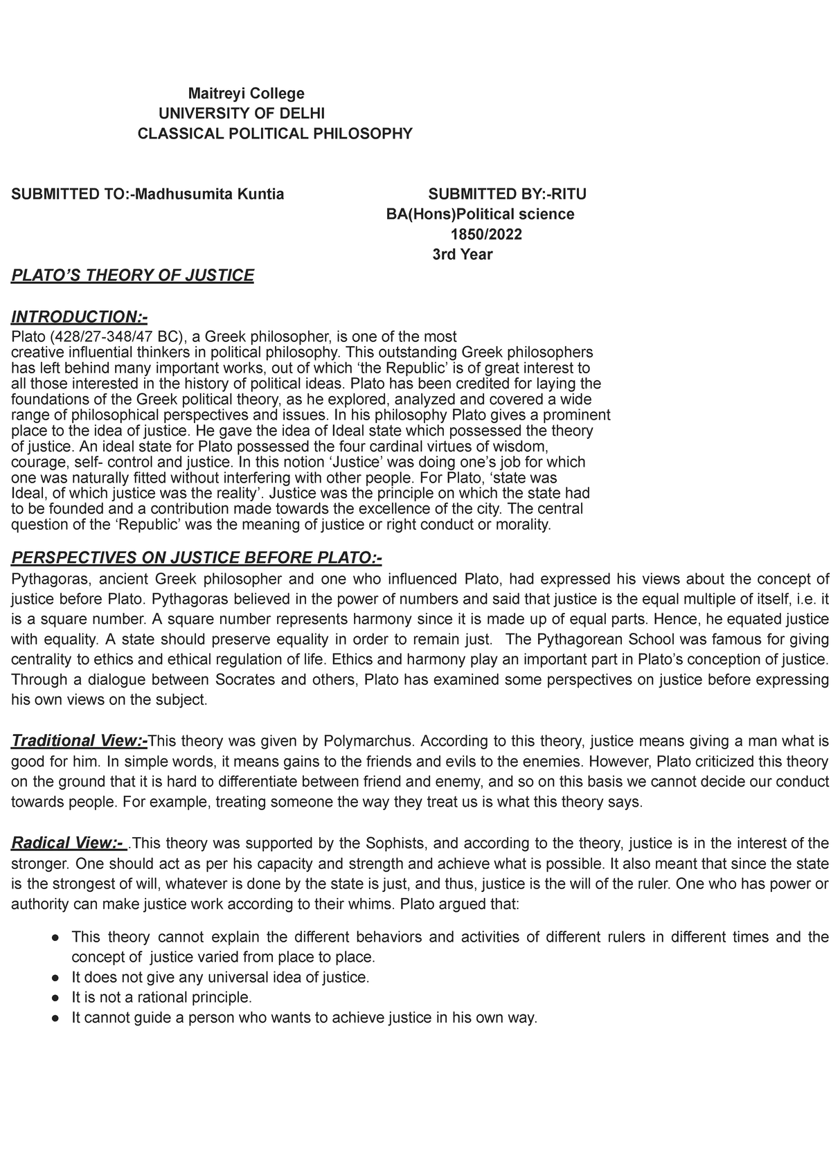 Classical political philosophy Assignment - Google Docs - Maitreyi ...