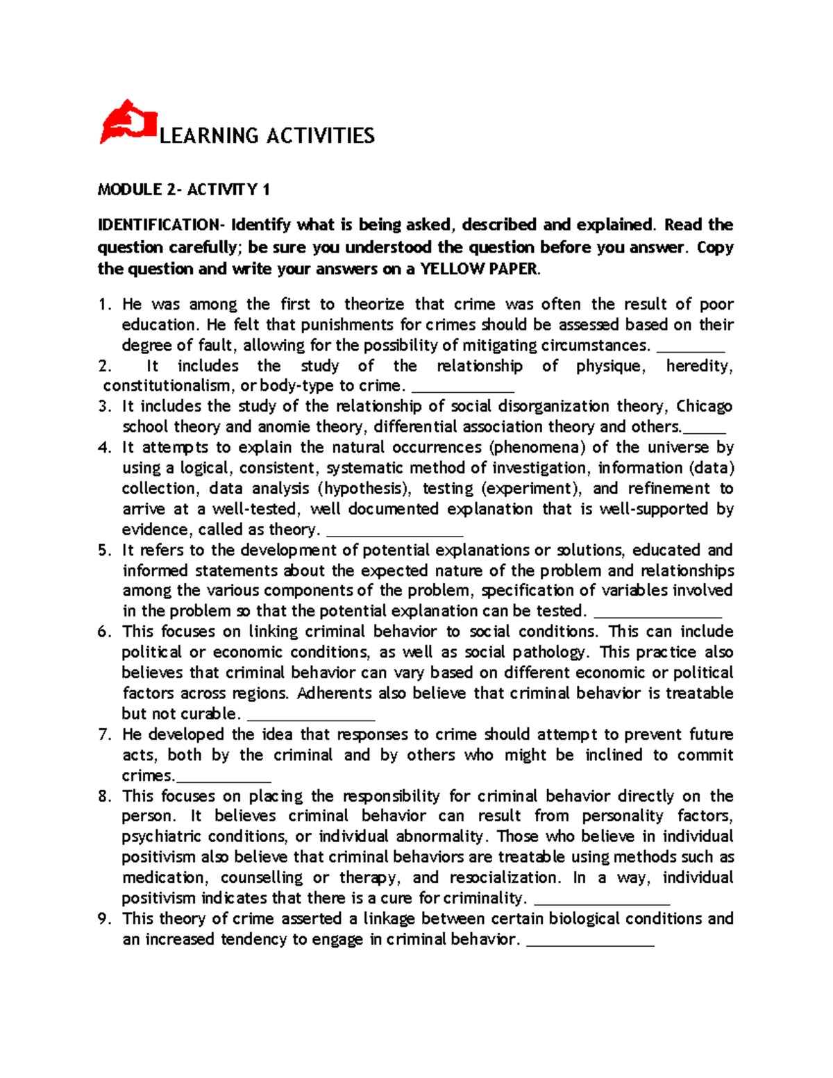 Learning activity no - Summaries - LEARNING ACTIVITIES MODULE 2 ...