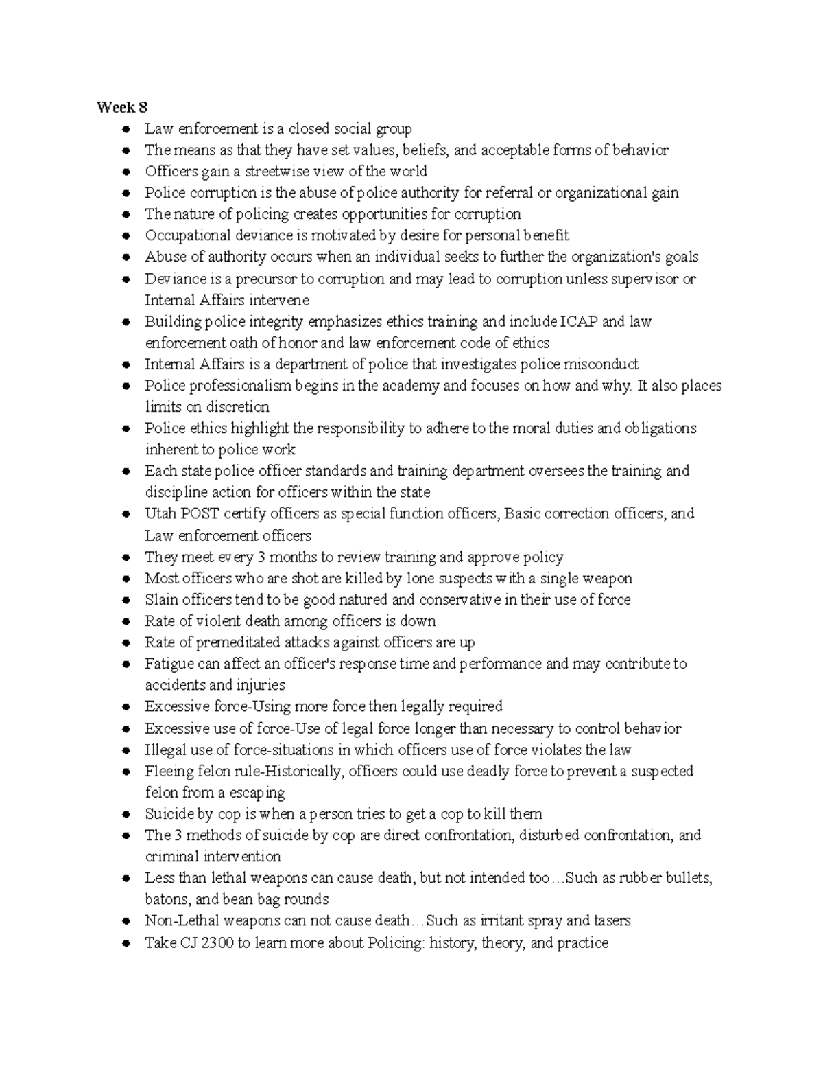 CJ notes-week 8 - Week 8 study notes-Professor Bayley - Week 8 Law ...