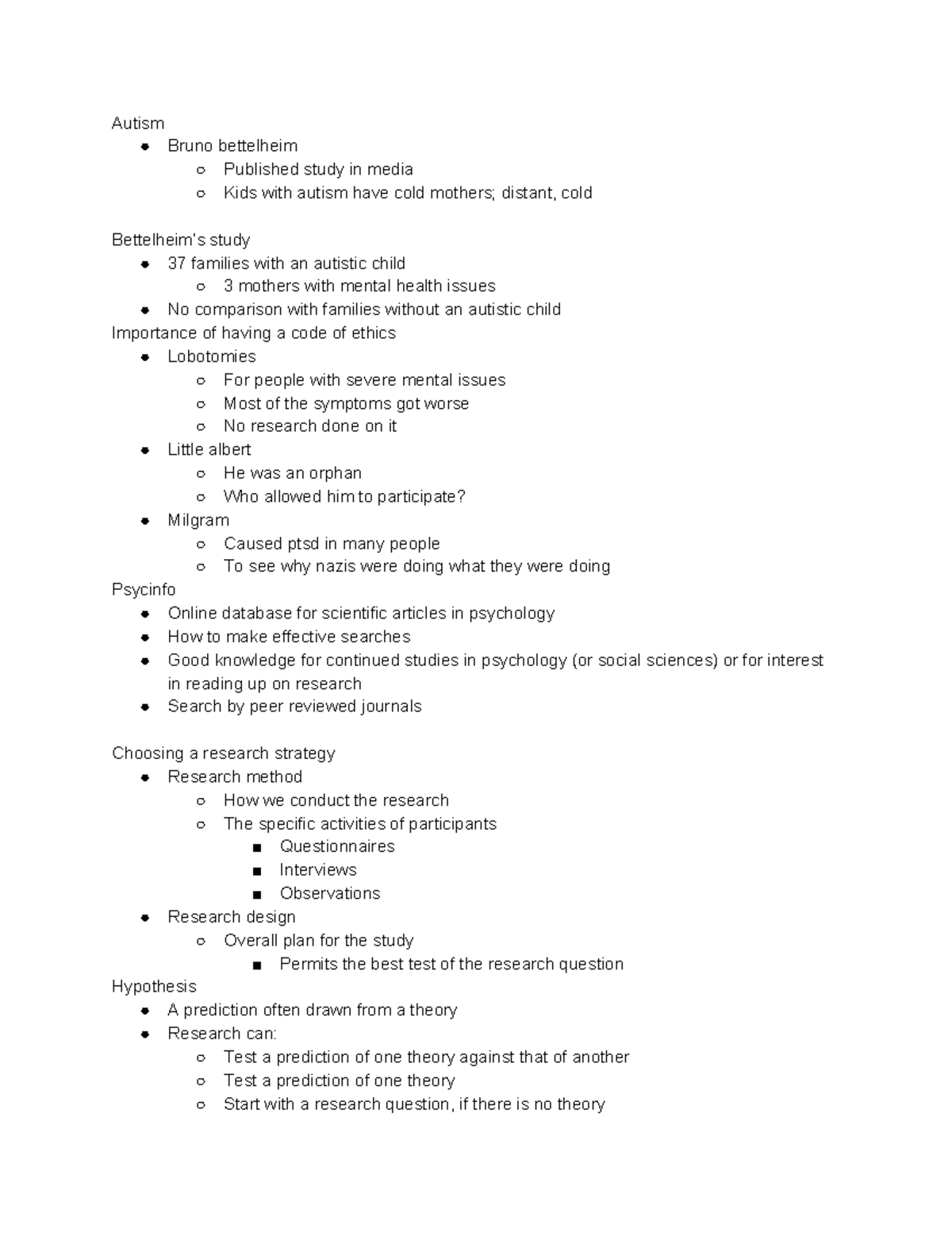 PSY2105 Lecture Notes - Autism Bruno bettelheim Published study in ...