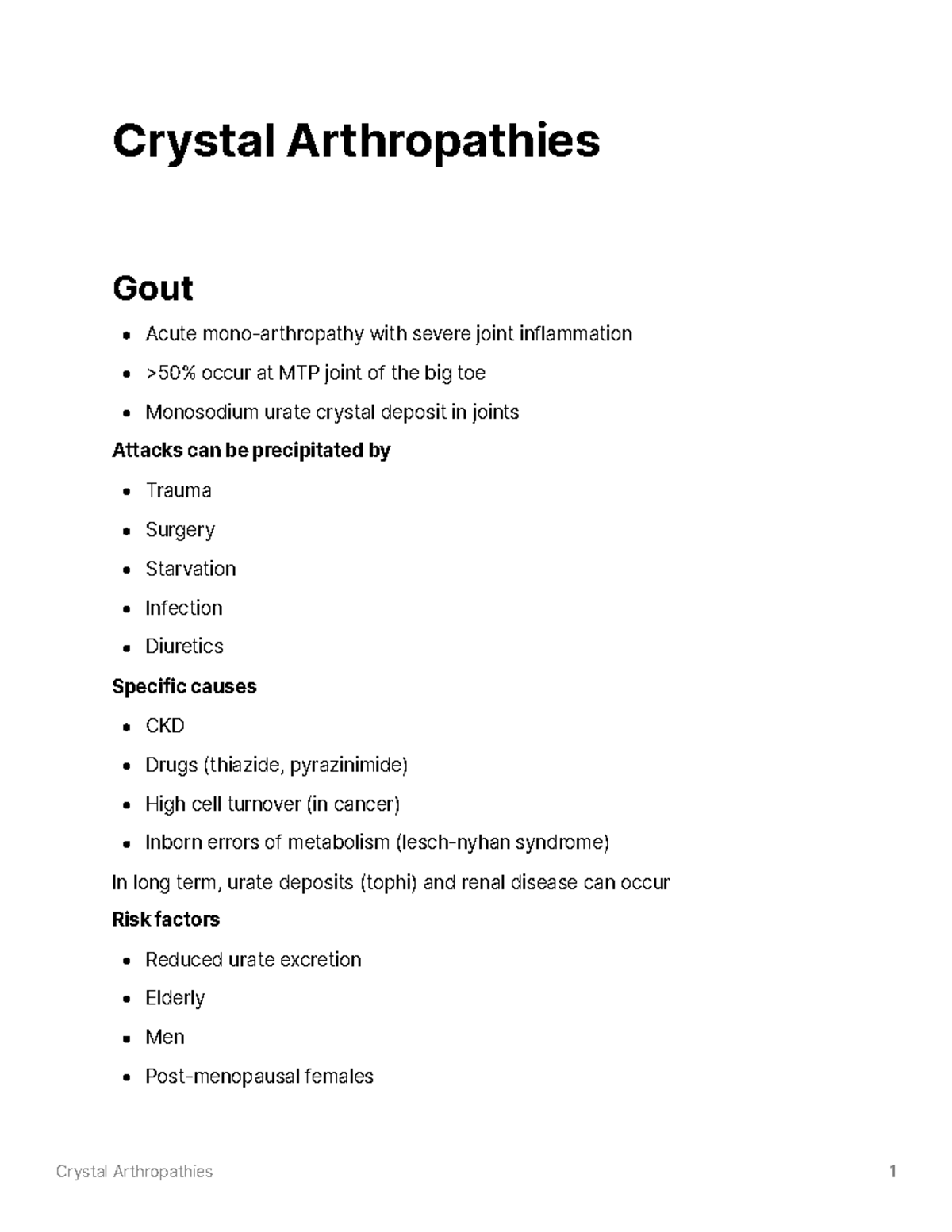 Crystal Arthropathies Crystal Arthropathies Gout Acute mono