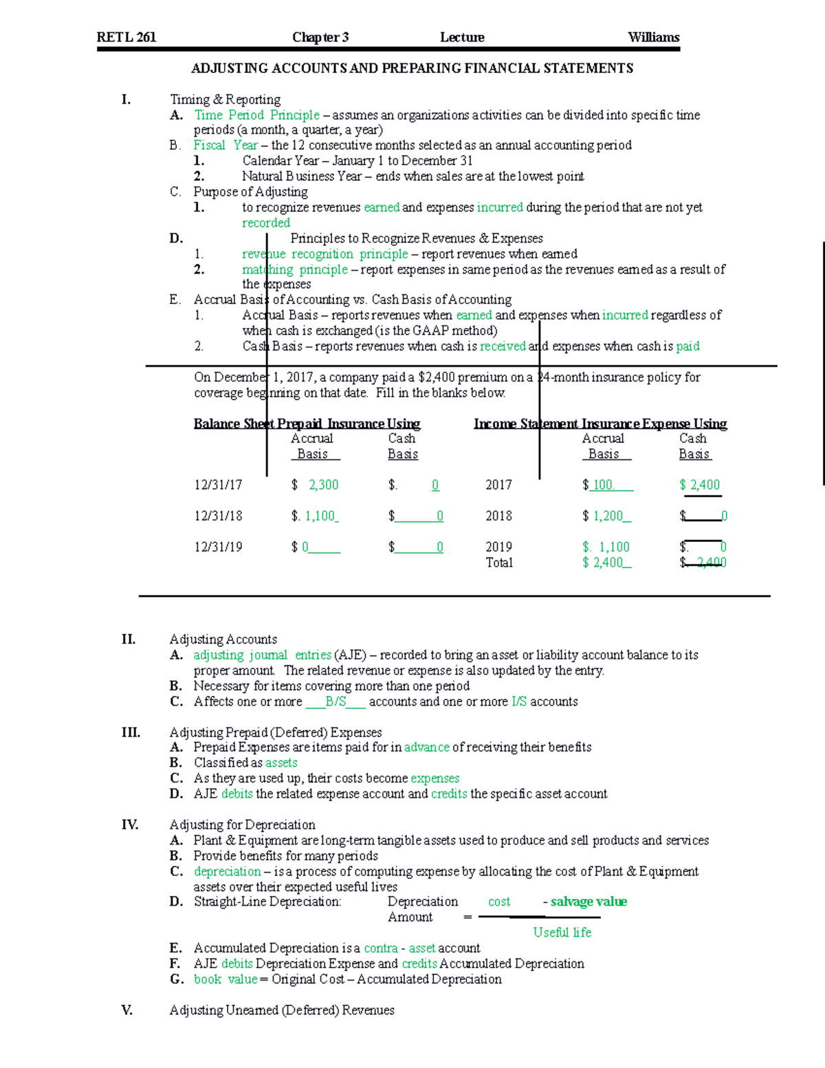 Chapter 3 Notes - RETL 261 Chapter 3 Lecture Williams ADJUSTING ...