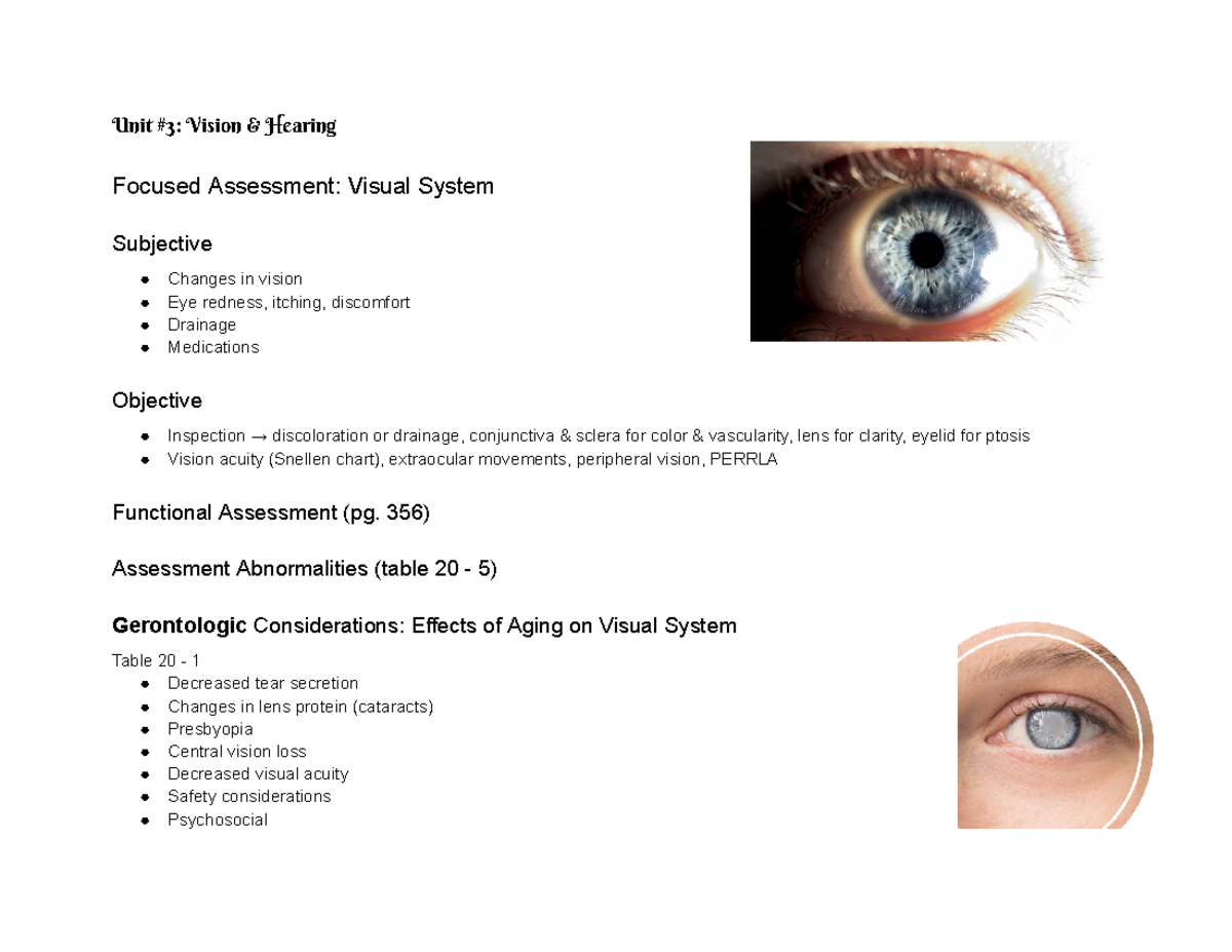 Unit #3 Vision & Hearing - Unit #3: Vision & Hearing Focused Assessment ...