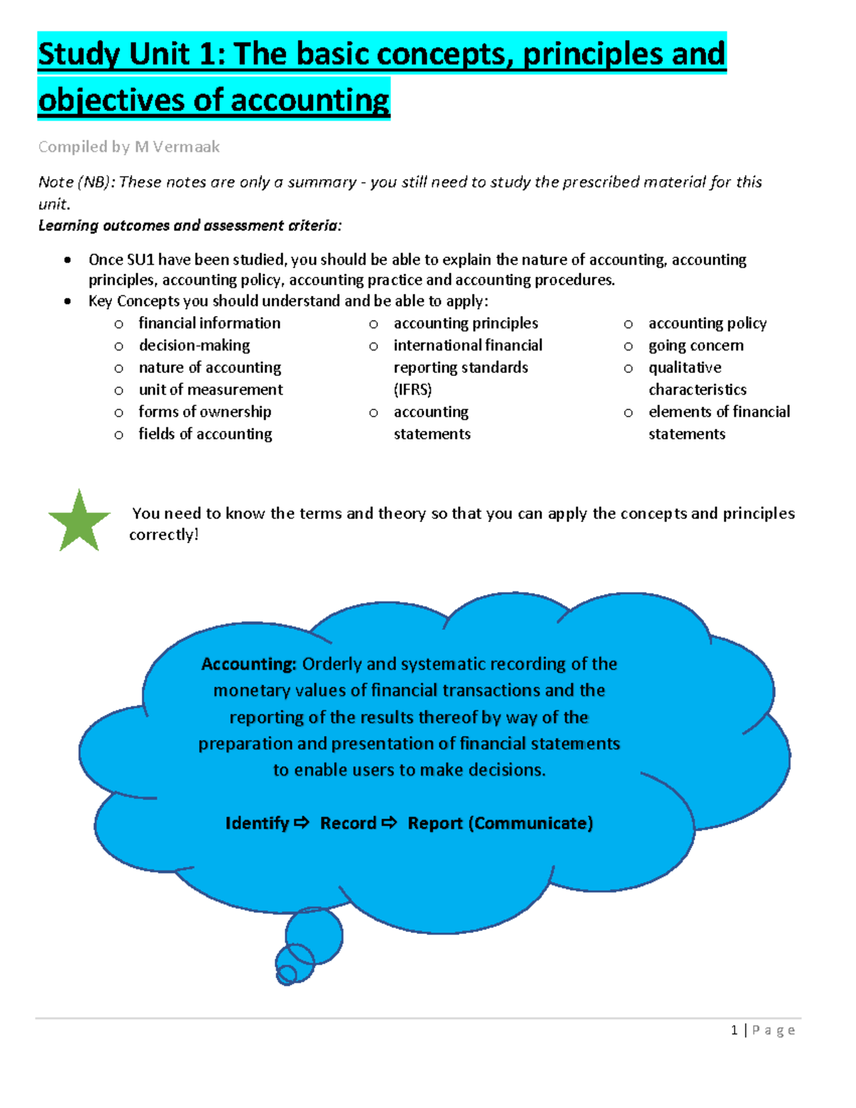 Summary Notes SU1 9ab31615 e445d64017171 e8ab851eb46 - Study Unit 1 ...