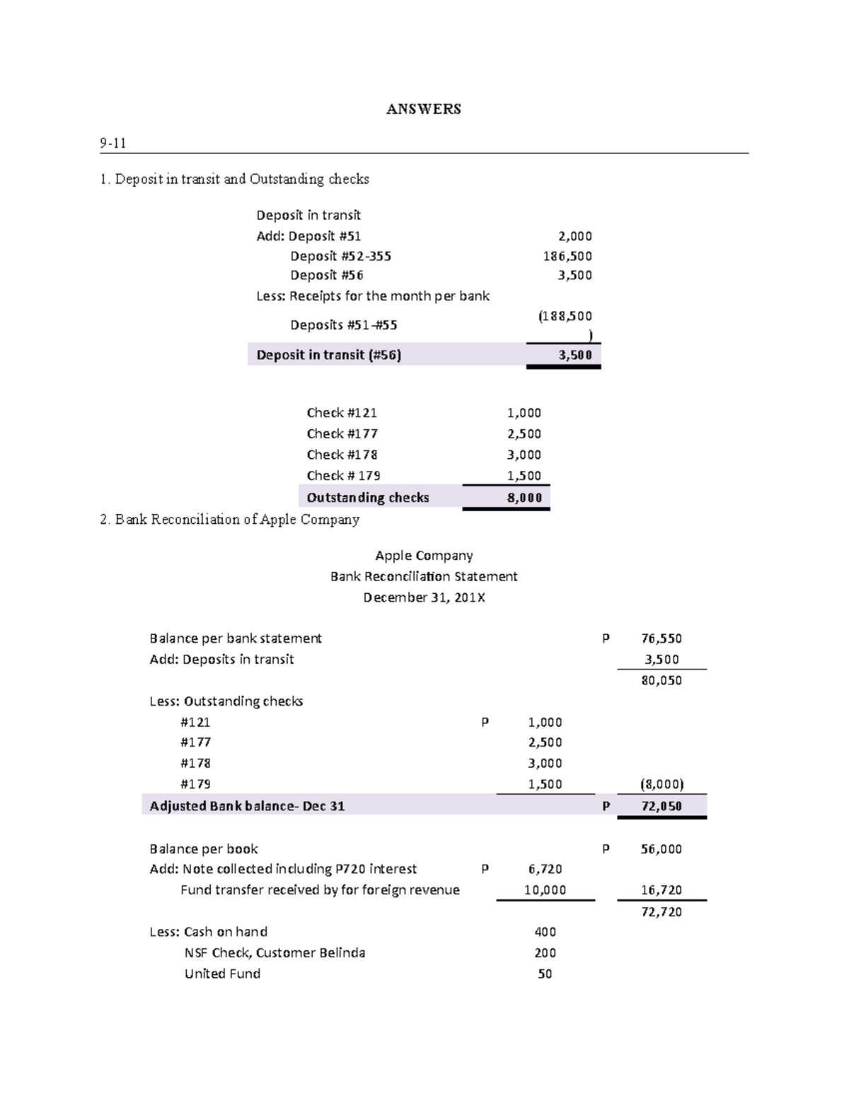 Answers related to bank reconciliation ANSWERS 9 Deposit in transit