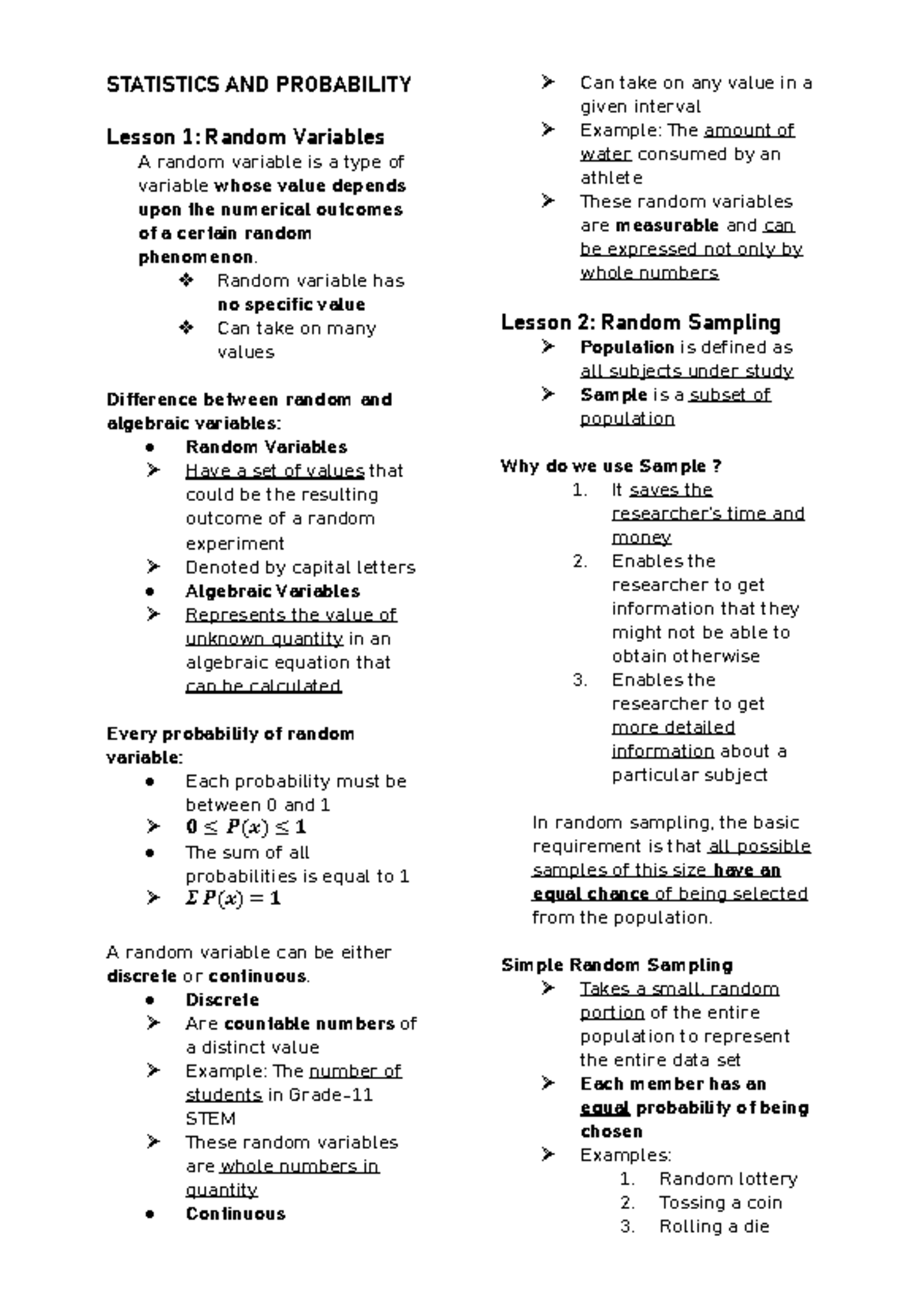 Stats and prob reviewer - STATISTICS AND PROBABILITY Lesson 1: Random ...