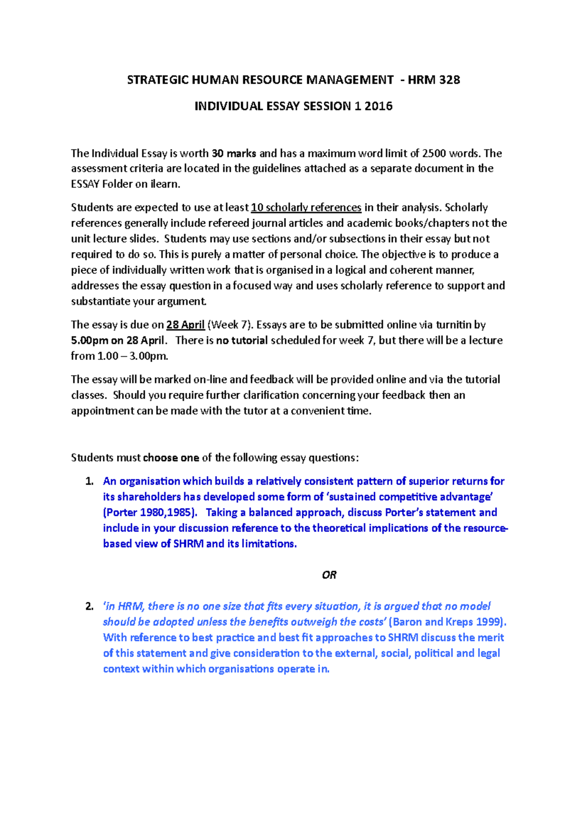 human resource management student essay