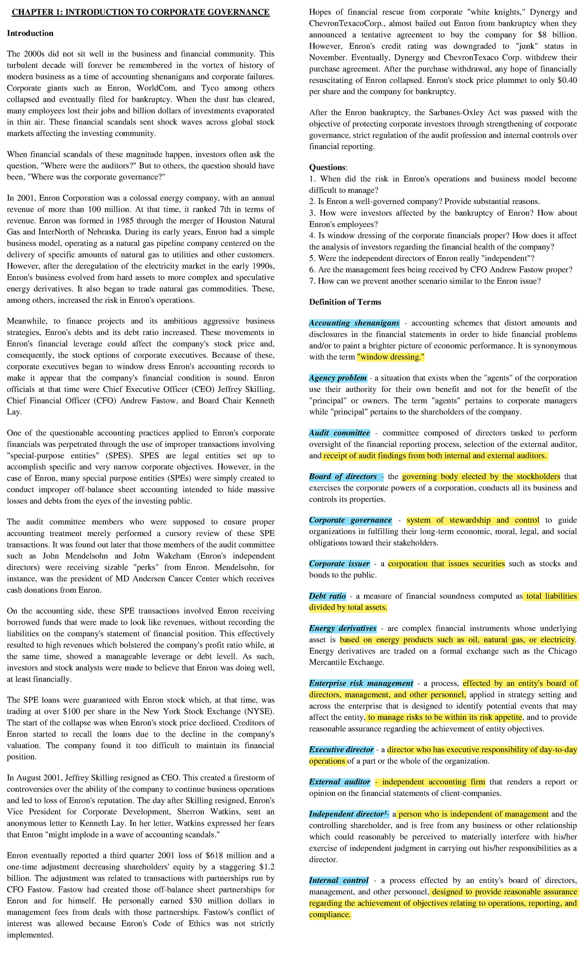 Governance-chaps-1-3 highlighted - CHAPTER 1: INTRODUCTION TO CORPORATE ...