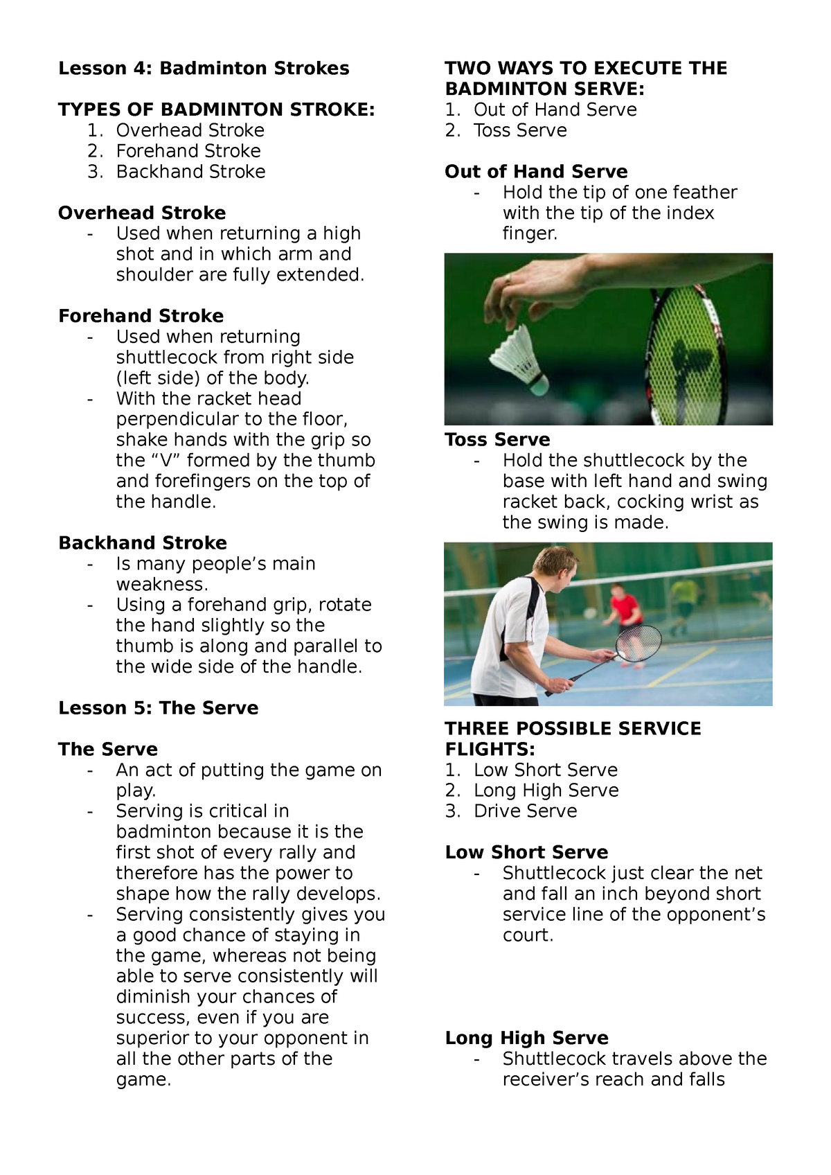 Pathfit L4-5 - lecture notes about badminton - Lesson 4: Badminton ...