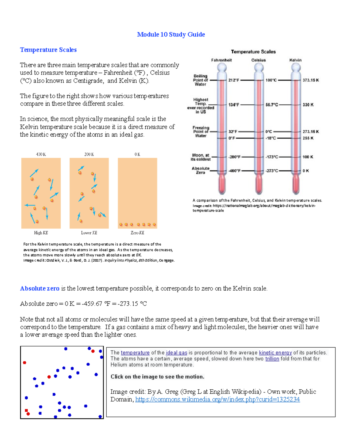 Module 10 Study Guide SP22 - Module 10 Study Guide Temperature Scales ...