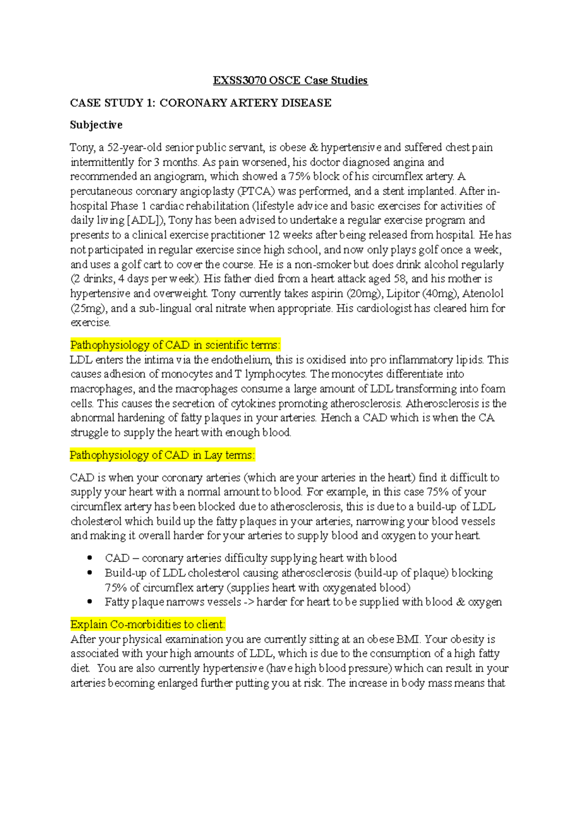 EXSS3070 OSCE case studies - EXSS3070 OSCE Case Studies CASE STUDY 1 ...