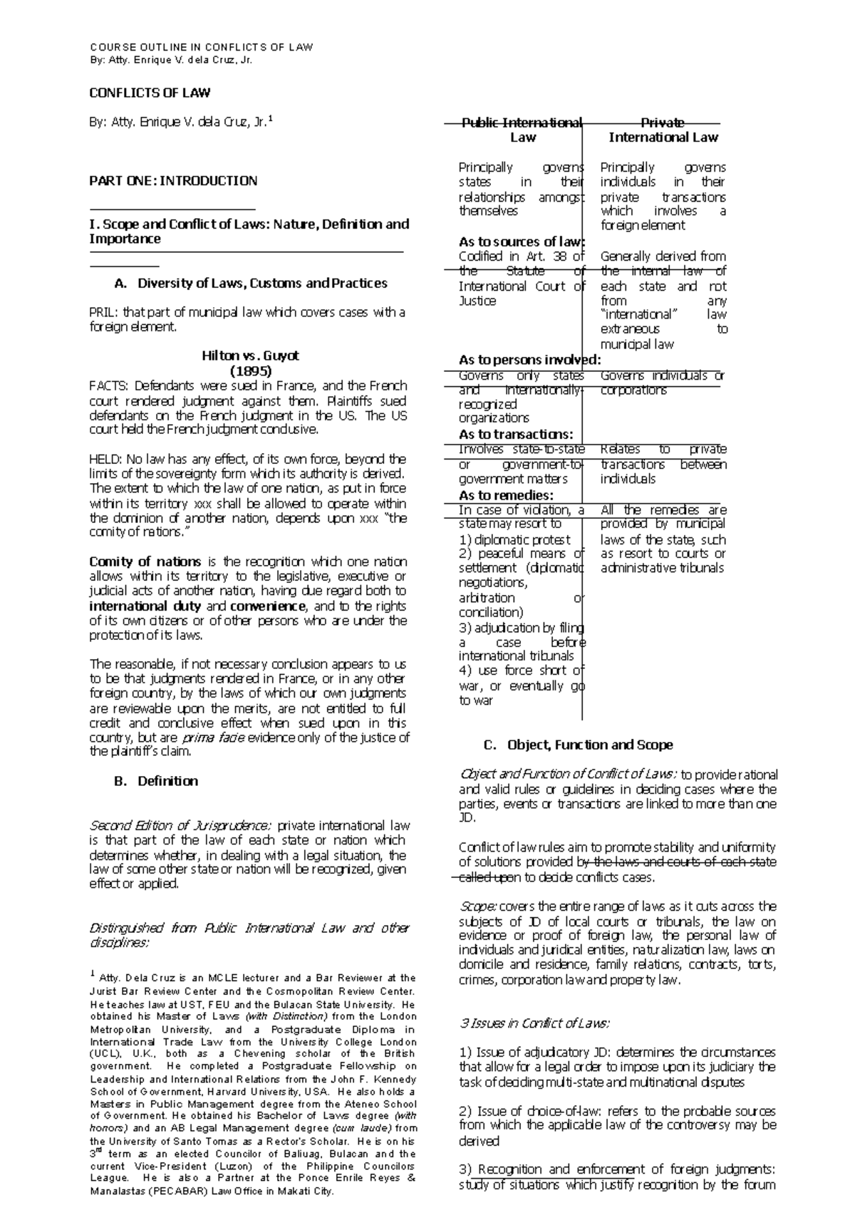 Conflict of laws notes by coquia Compress COURSE OUTLINE IN CONFLICTS 