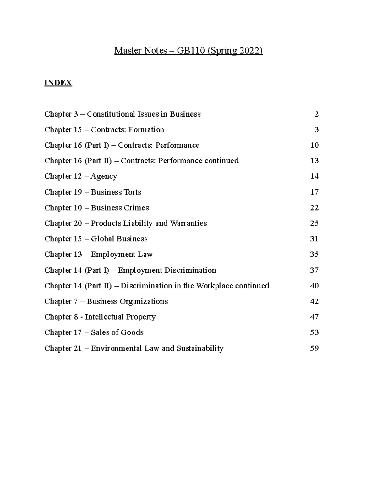 Master Notes - Summary of Contents for the Final Exam. - Master Notes ...