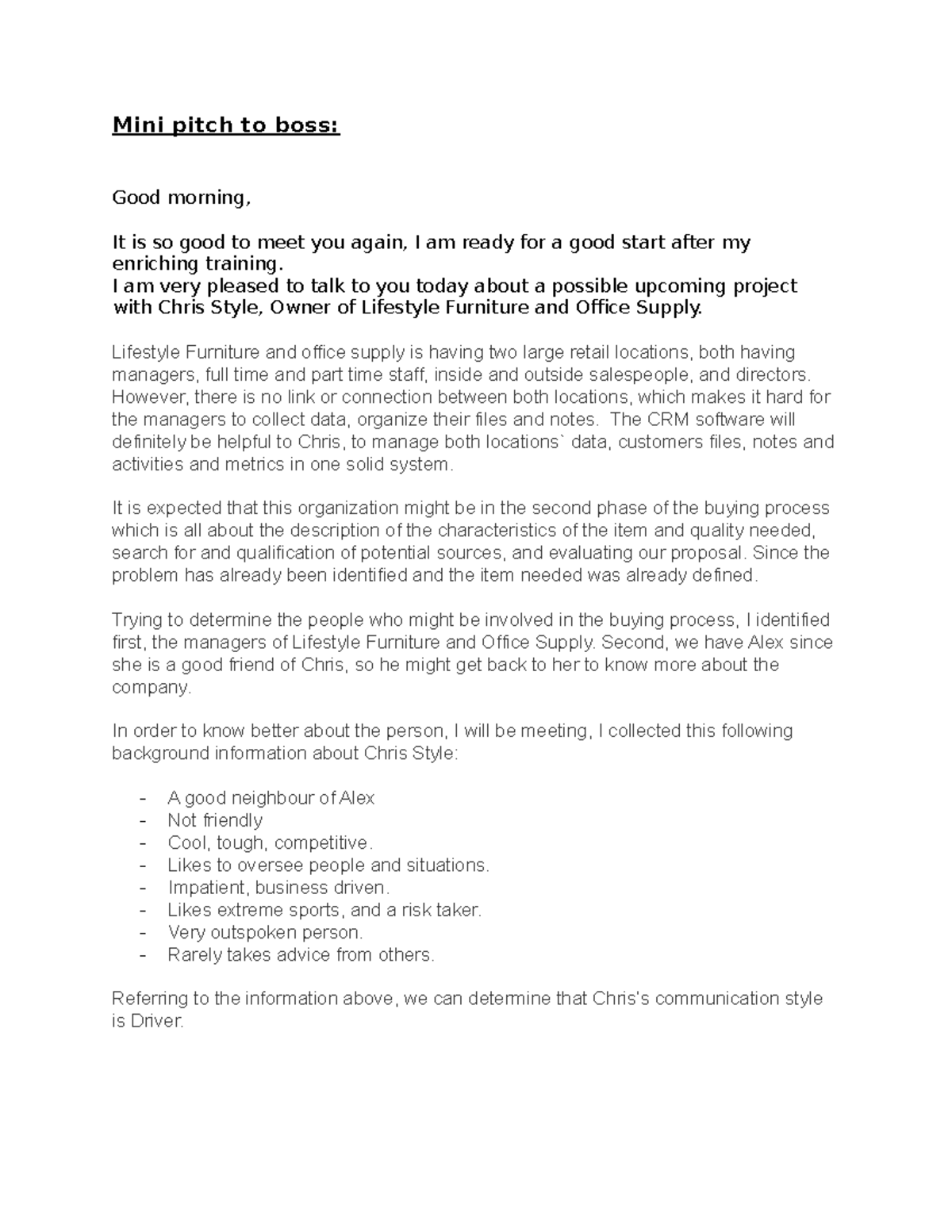 Mini pitch to boss Assignments MKTG3007 Fanshawe Studocu