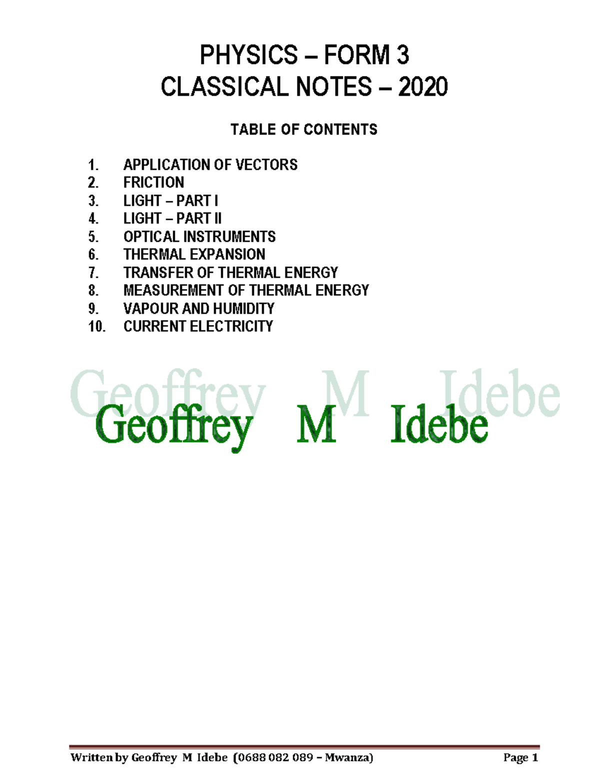 Idebe P-3-1 112410 - Physics - PHYSICS – FORM 3 CLASSICAL NOTES – 2020 ...
