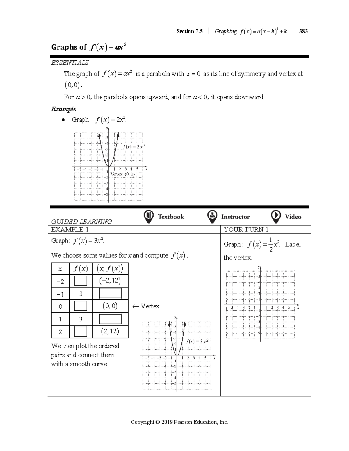 Section 7 - Practice materials. - Section 7 Graphing f x a x h k 383 ...