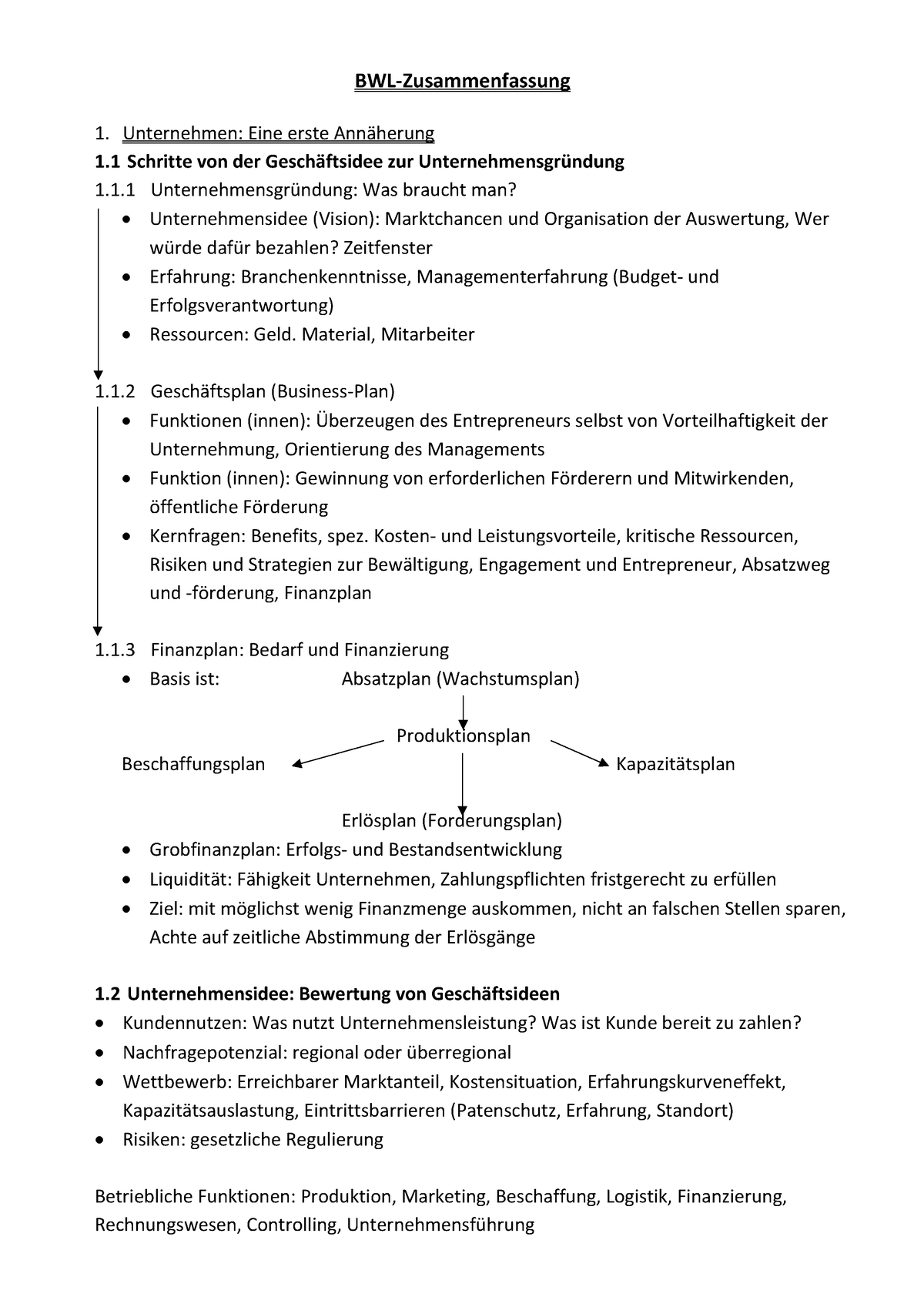 BWL Zusammenfassung Fertig - BWL -Zusammenfassung Unternehmen: Eine ...