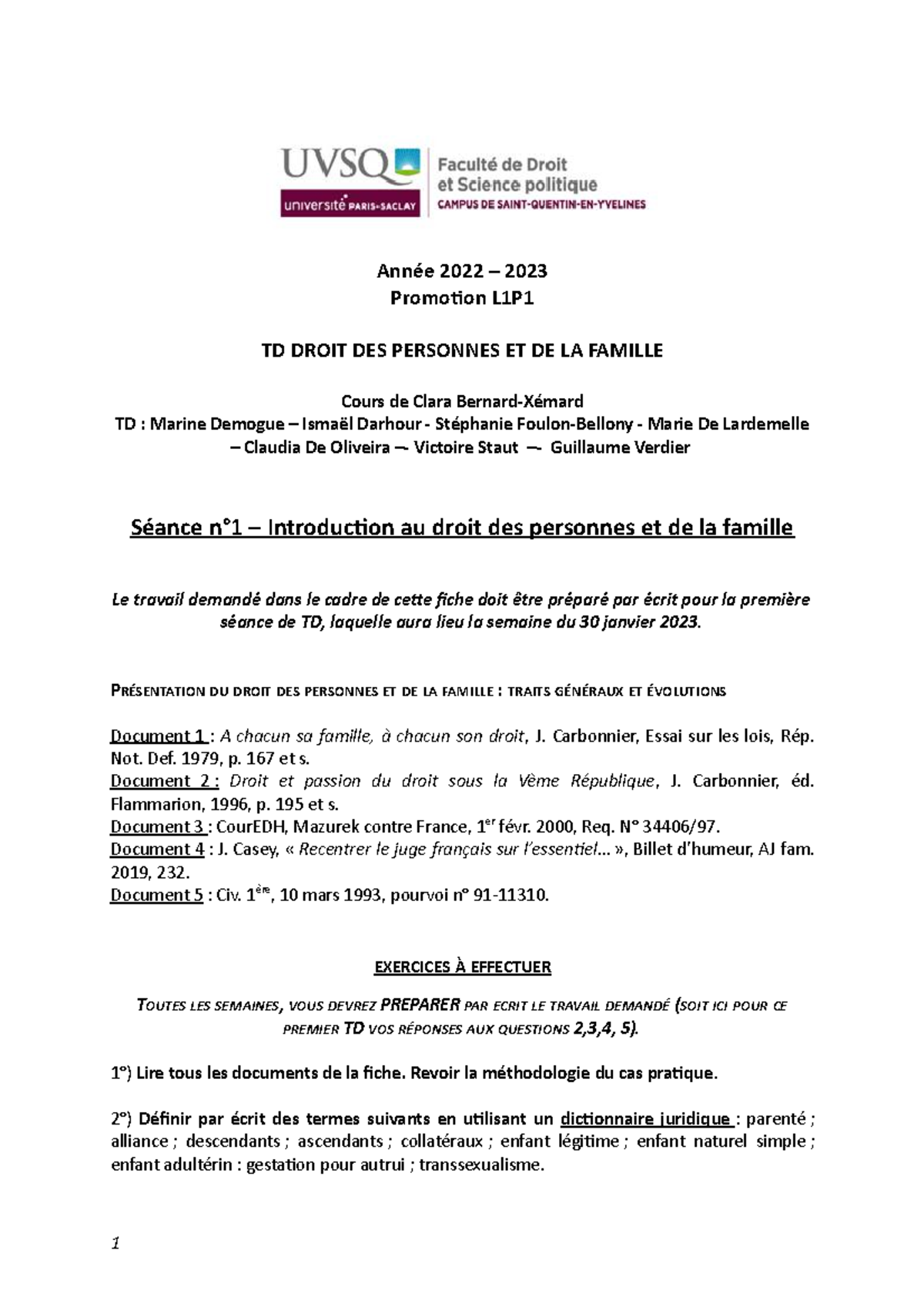 Séance N°1 Introduction Au Droit De La Famille CBX - Année 2022 – 2023 ...