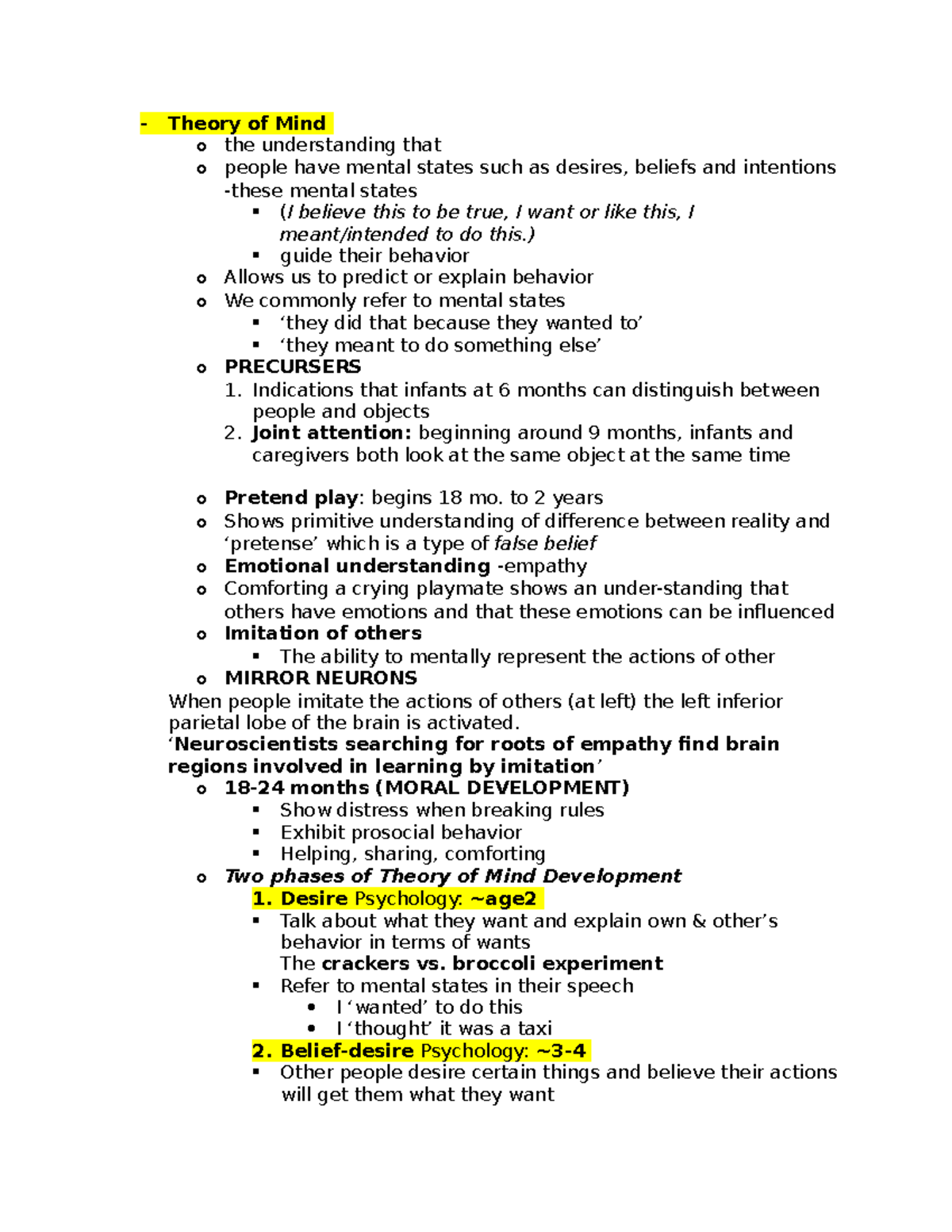 Theory of Mind - Summer Semester - Dr. Michalski - Theory of Mind o the ...
