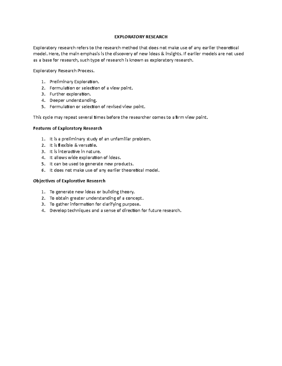 Exploratory Research Features of Exploratory Research Objectives of ...