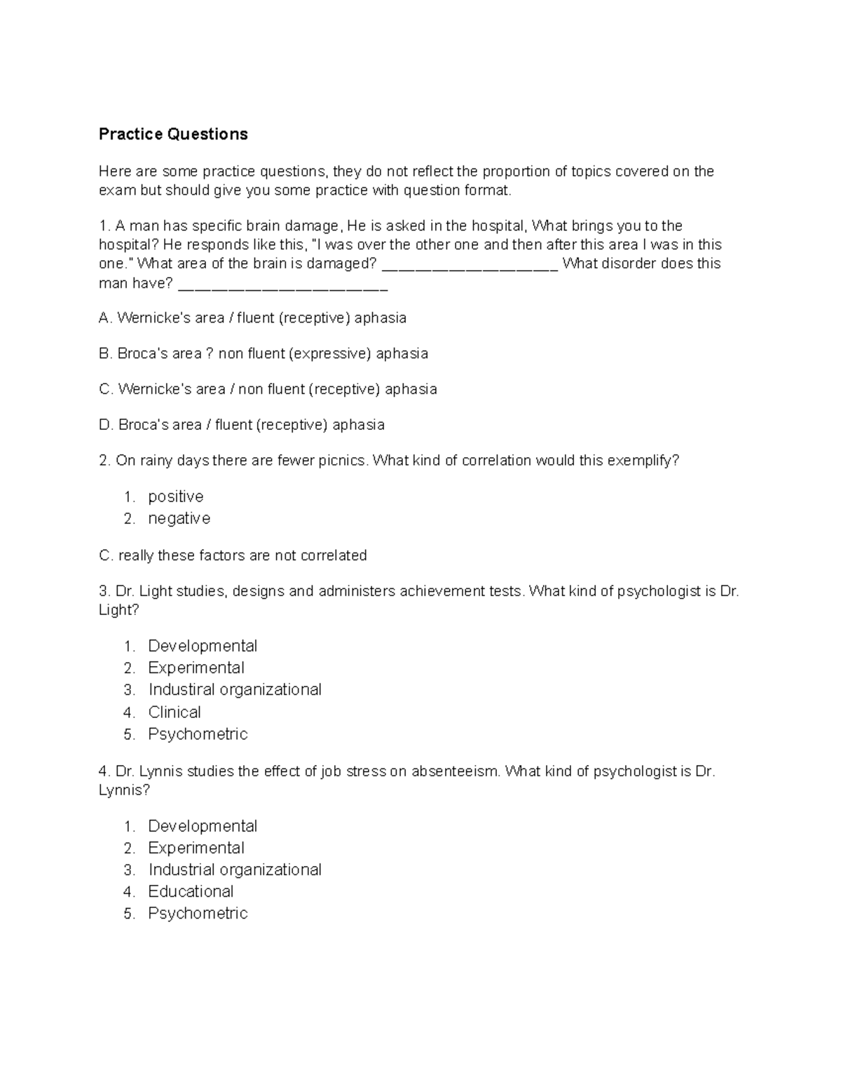 Exam 1 Questions Practice - Practice Questions Here are some practice ...