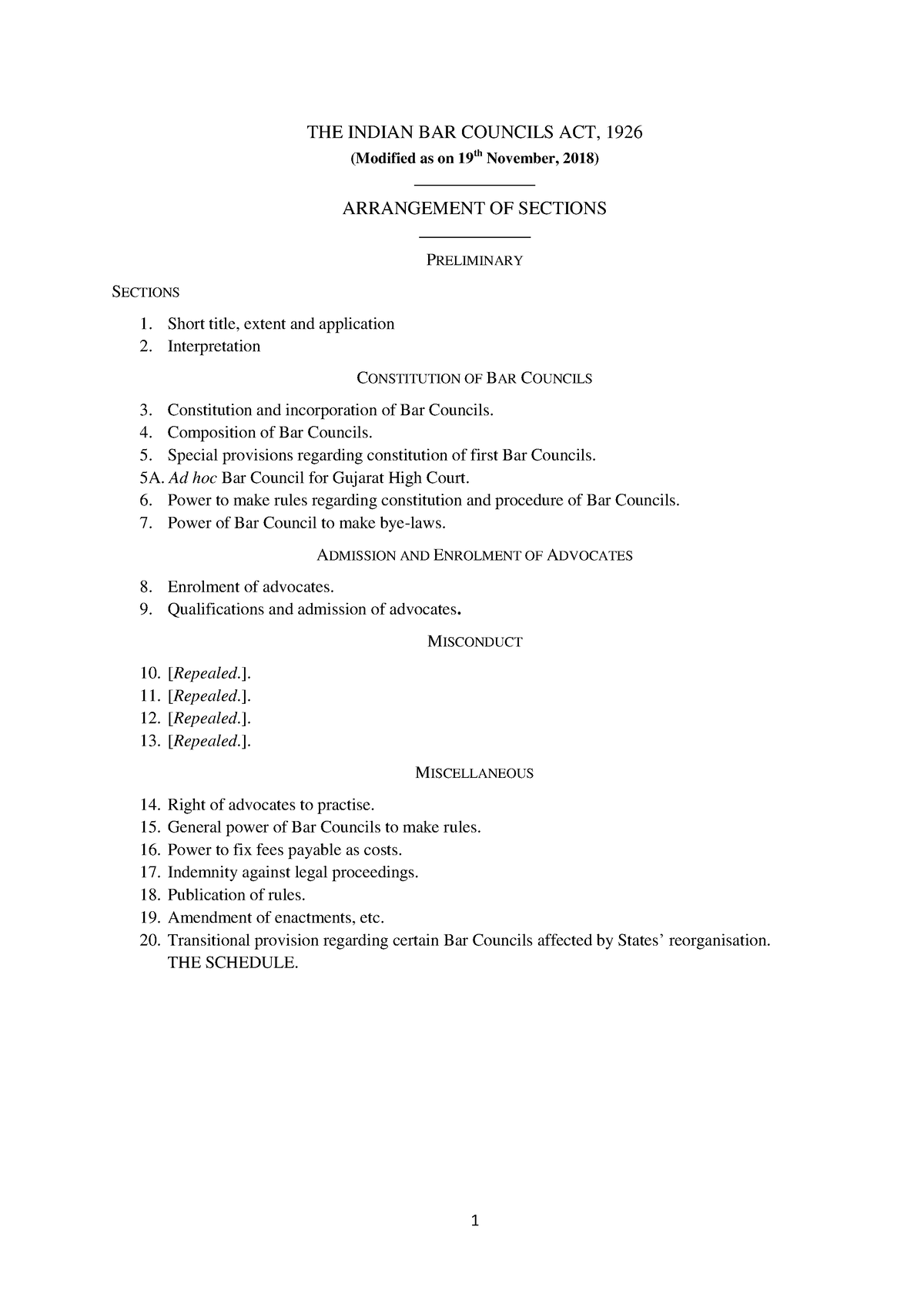 A1926-38 - Bar Council Act - THE INDIAN BAR COUNCILS ACT, 1926 ...