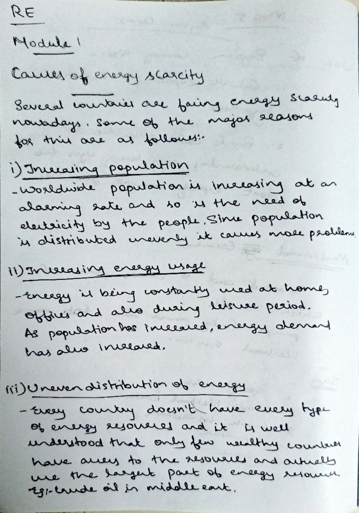 RE Mod 1 - Written notes by prof sinu - RE Module causes of energy ...