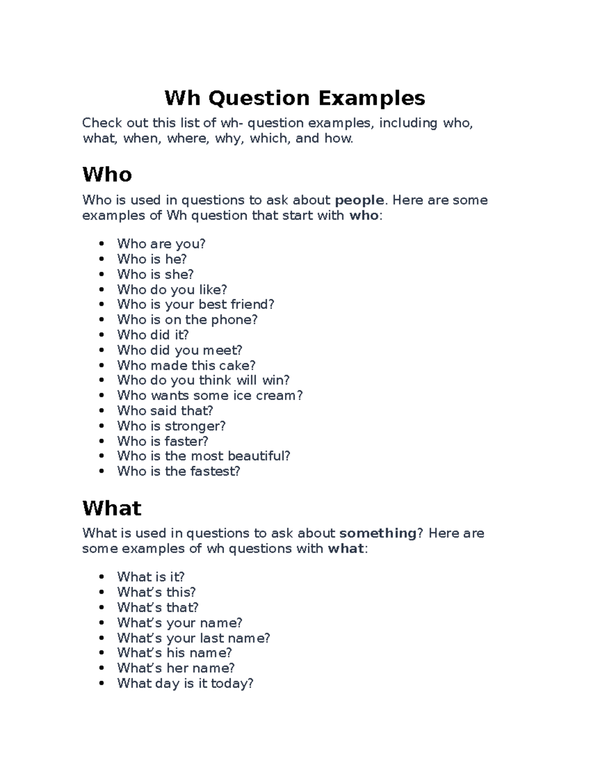 Wh Question Examples to practice trabajo en ingles sobre el resumen de ...