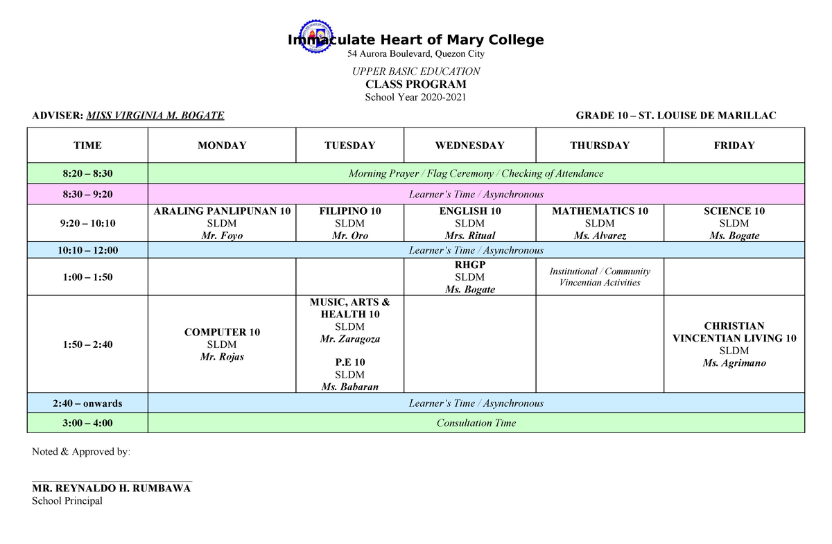 Class-program 10-SLDM - Immaculate Heart of Mary College 54 Aurora ...