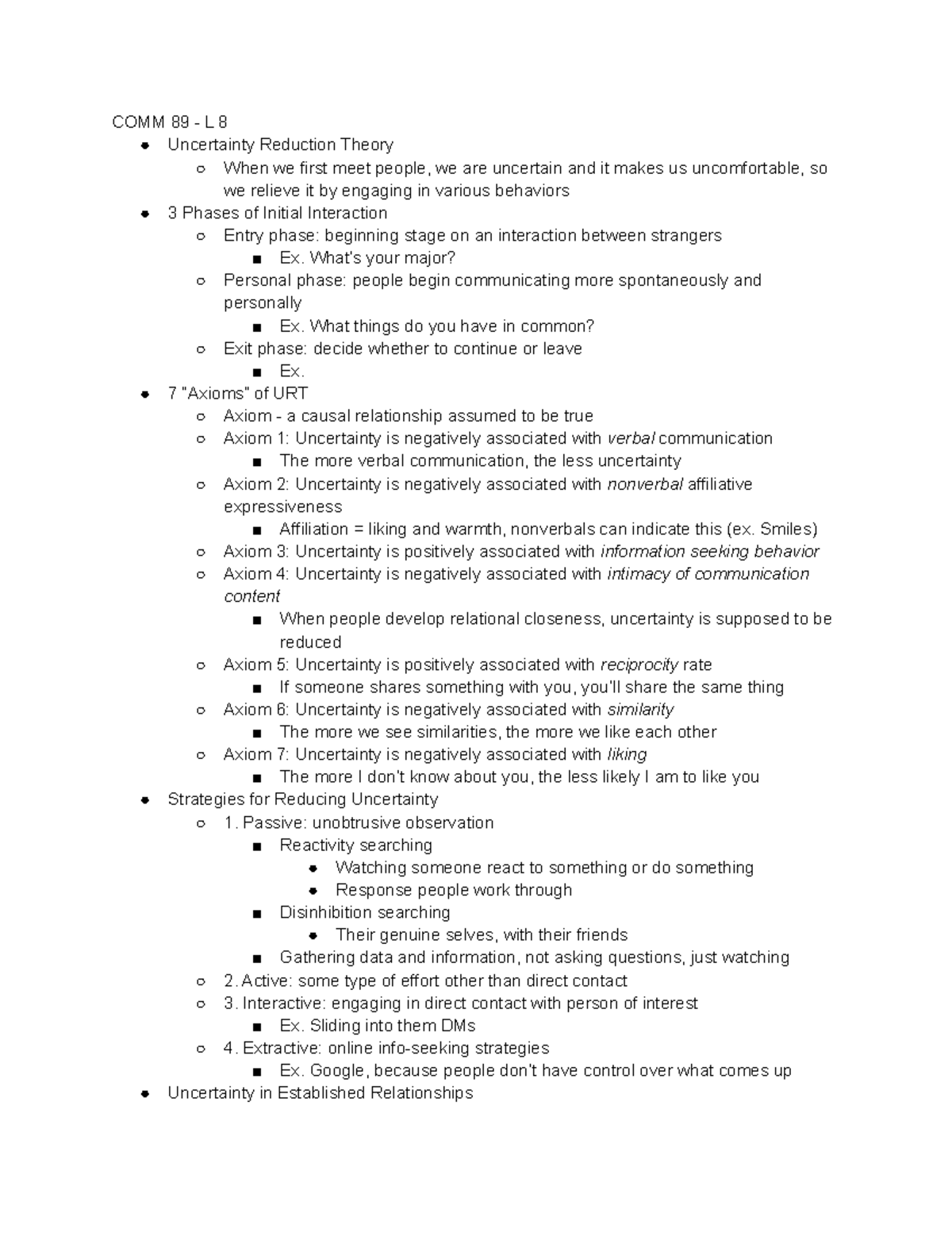 COMM 89 - L 8 - Professor Morola - COMM 89 - L 8 Uncertainty Reduction ...