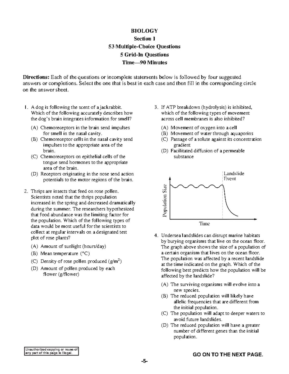 2013 Public Practice Exam AP Biology - Unauthorized copying or reuse of any part of this page is ...