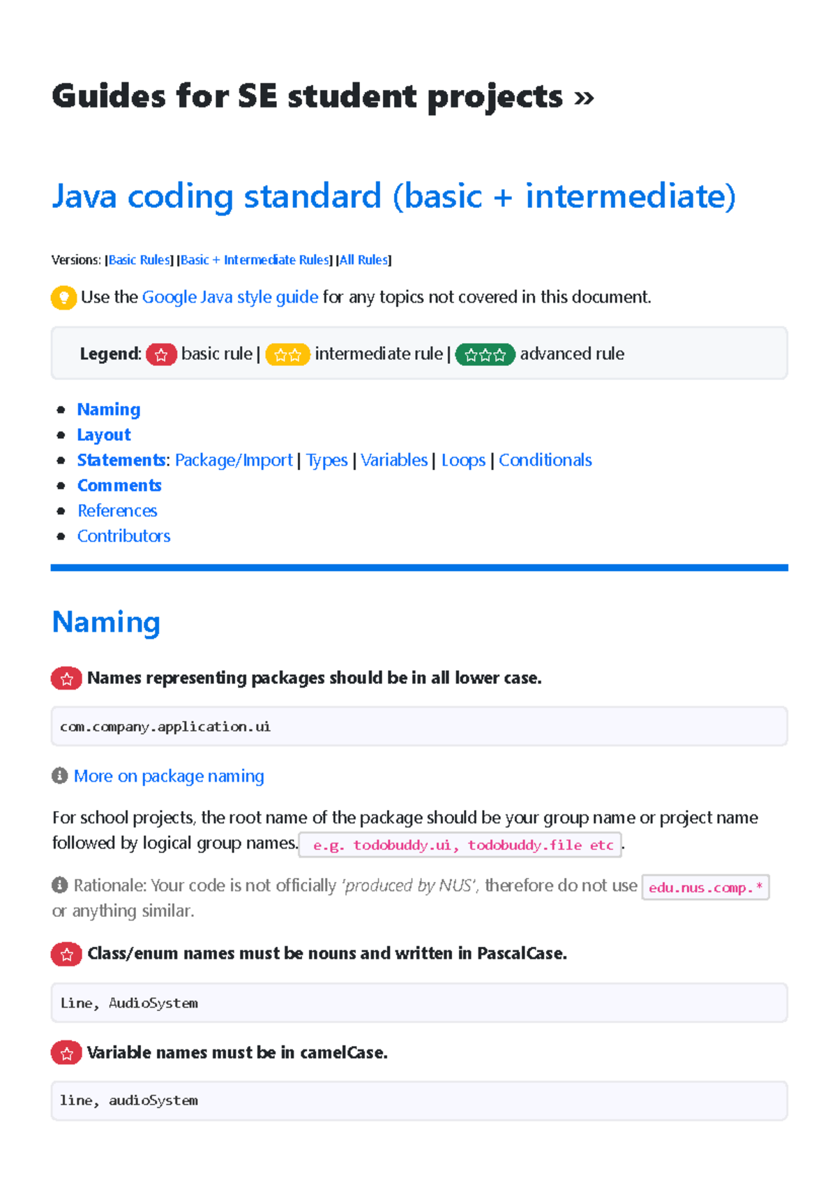 Java coding standard - Naming Layout Statements: Package/Import | Types ...