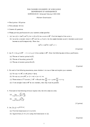 MATH2010 C - Past paper - Advanced Calculus I - Studocu