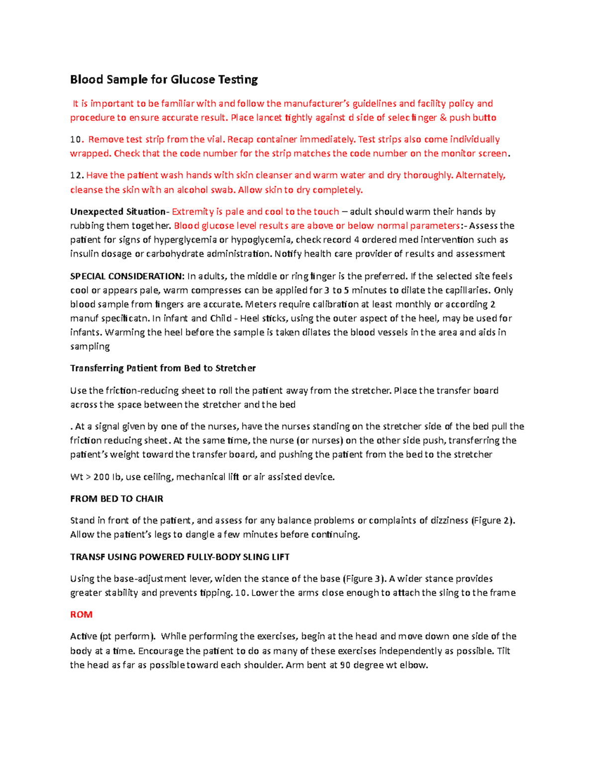 Nursing Skill TEXT 2 Review Blood Sample for Glucose Testing It is important to be familiar