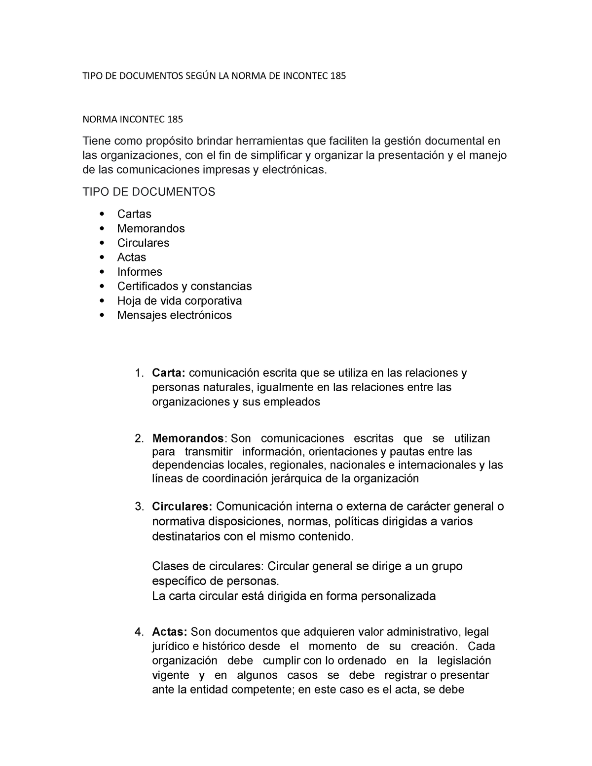 Tipo De Documentos Según La Norma De Incontec 185 Tipo De Documentos SegÚn La Norma De 1033