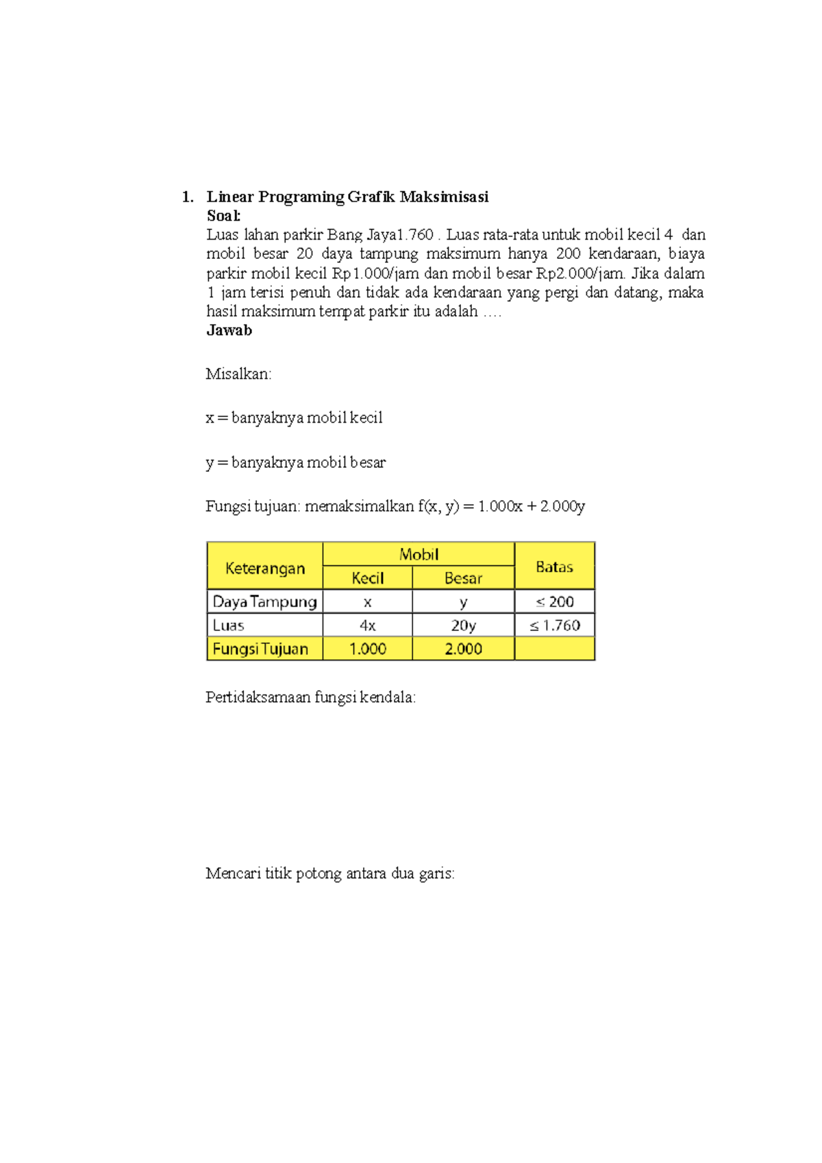 Manajemen Sains 1 - 1. Linear Programing Grafik Maksimisasi Soal: Luas ...