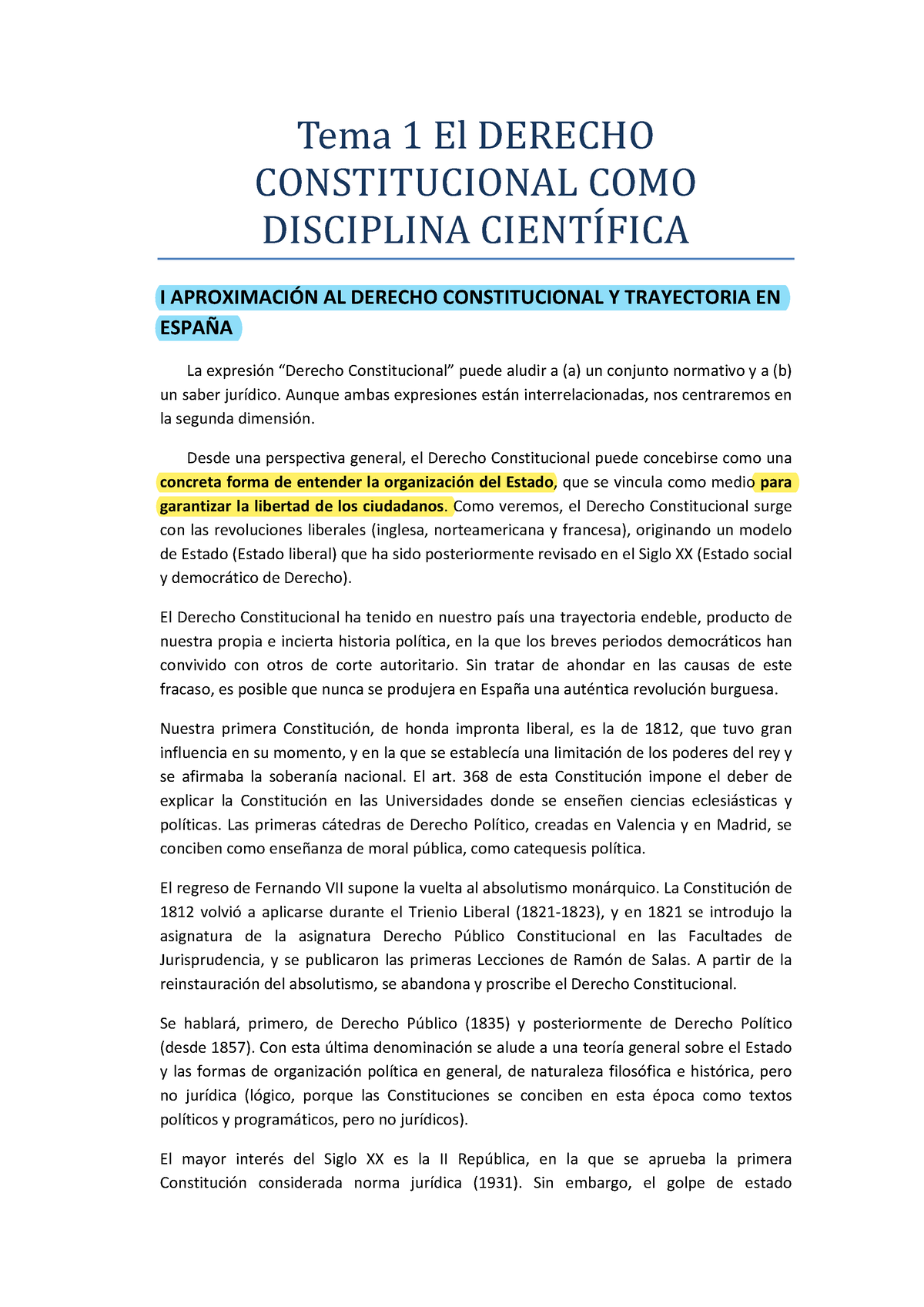 Tema 1 El Derecho Constitucional Como Disciplina Científica Tema 1 El Derecho Constitucional 