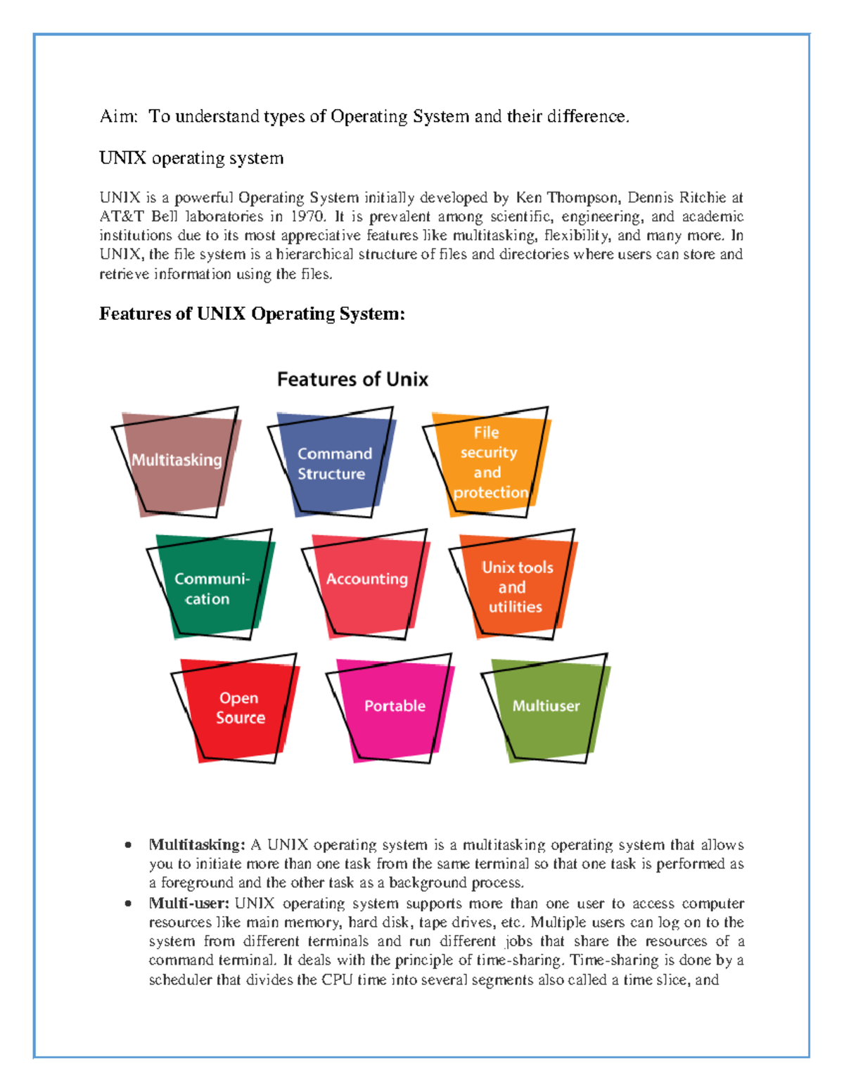 UNIX operating system - Aim: To understand types of Operating System ...