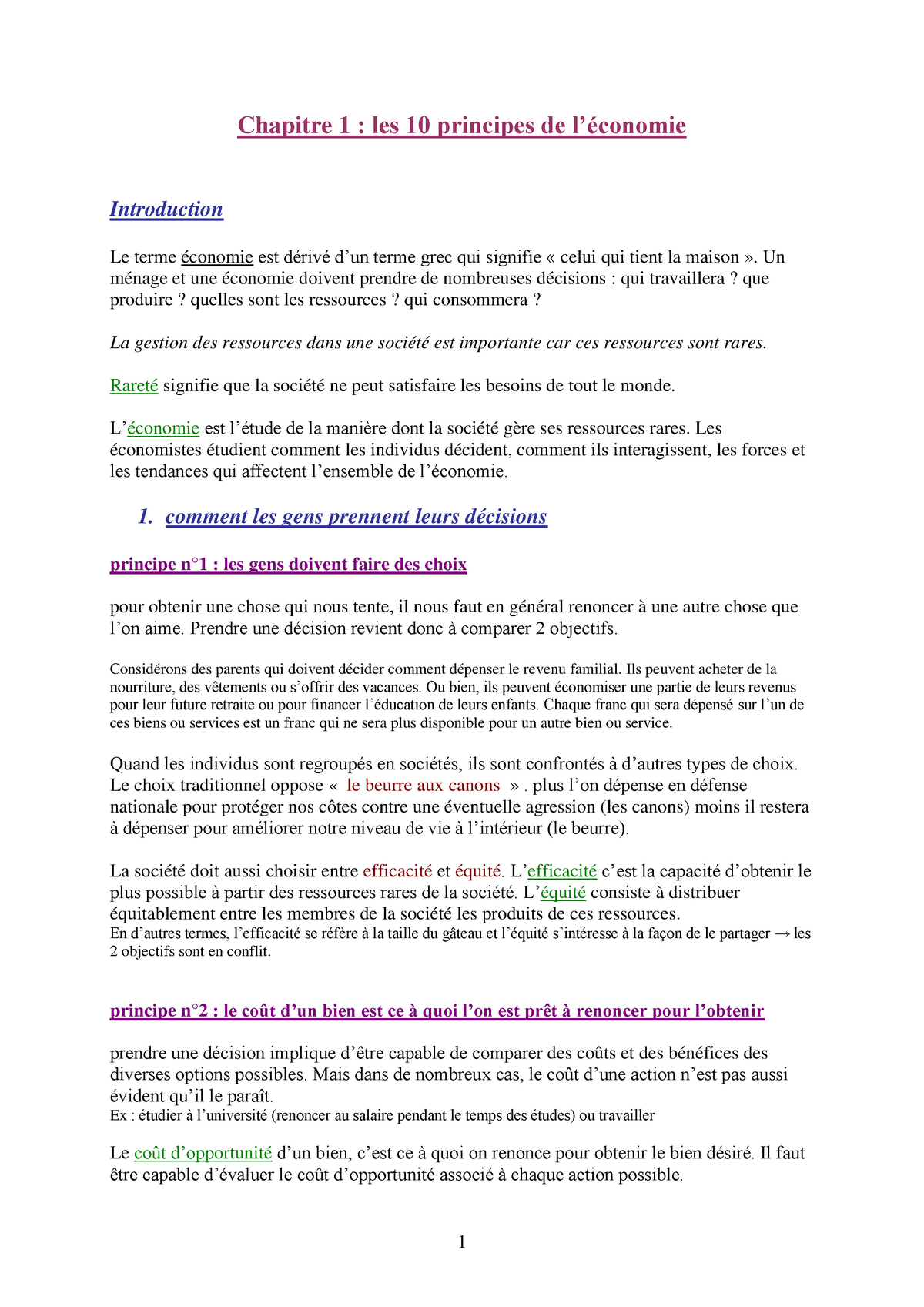 Cours D'économie Générale - Chapitre 1 : Les 10 Principes De L’économie ...