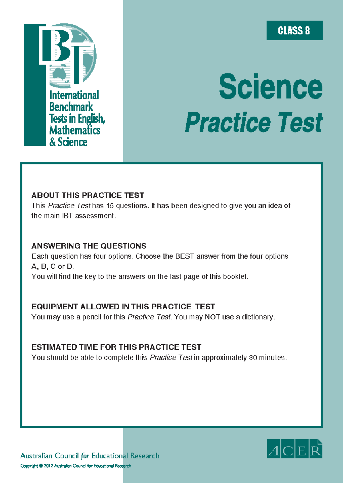 Science practice paper - CLASS 8 ABOUT THIS PRACTICE TEST This Practice ...