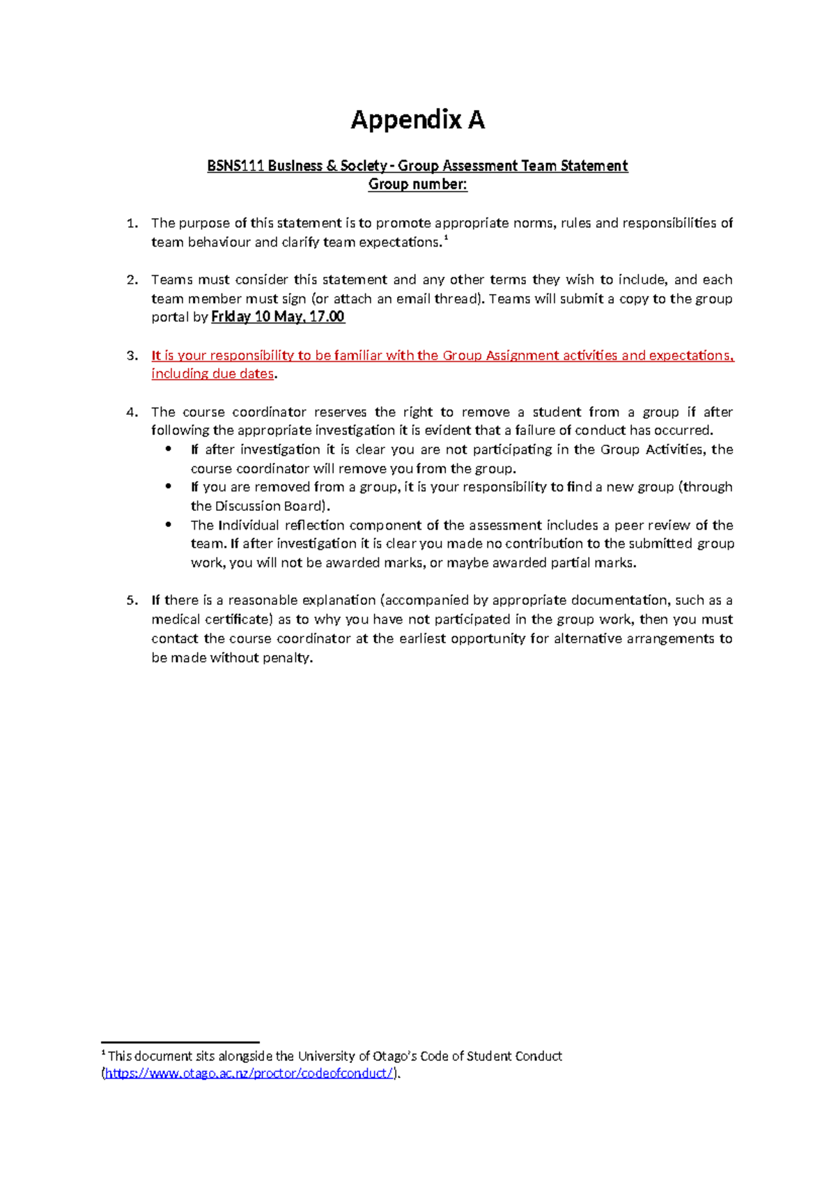 Team Statement 2024 - Appendix A BSNS111 Business & Society - Group ...