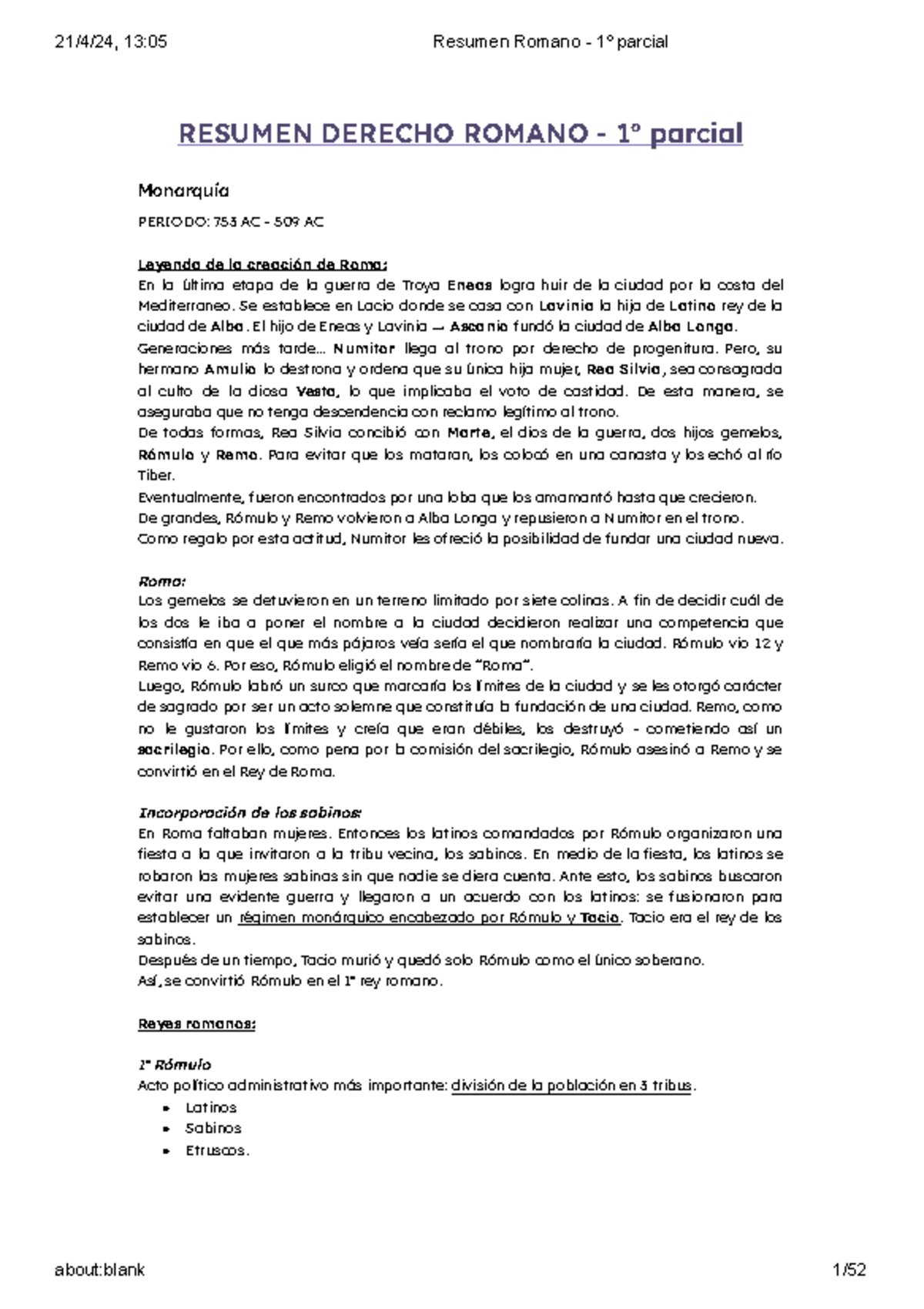 Resumen Romano - 1º parcial - RESUMEN DERECHO ROMANO - 1º parcial ...
