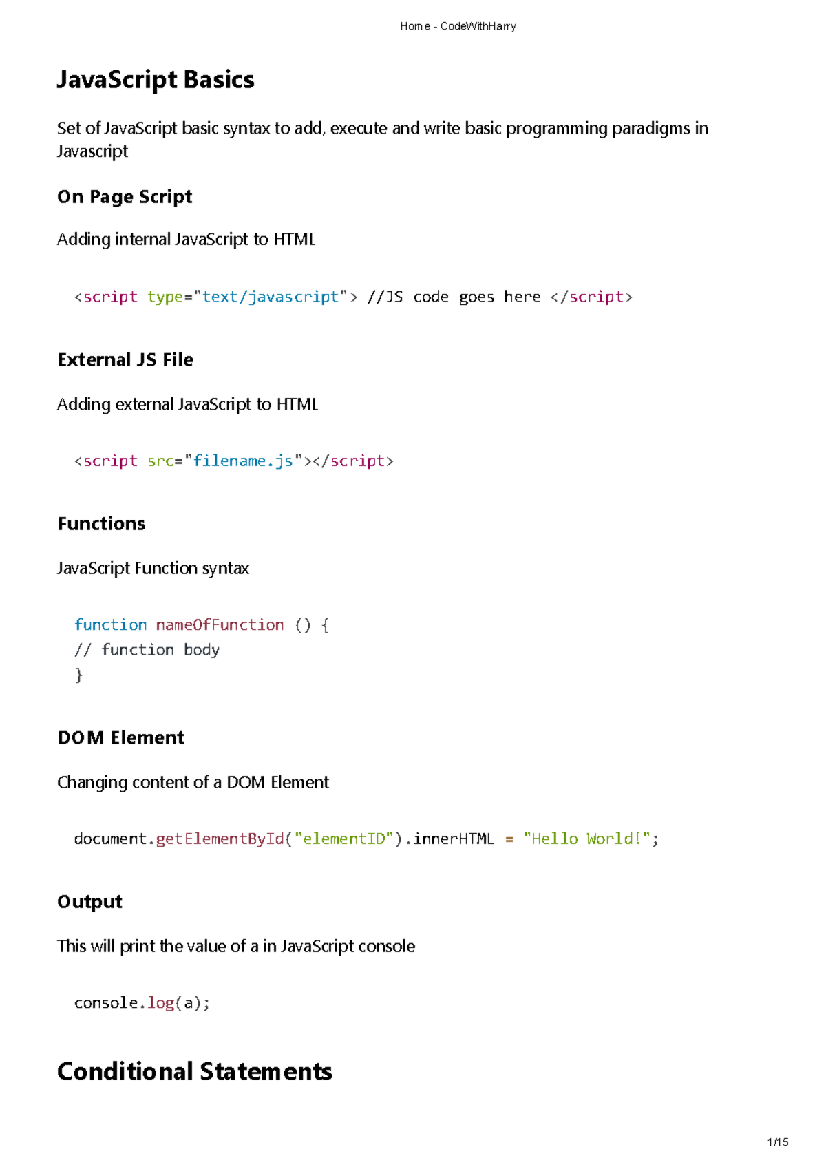 Java Script Cheatsheet Code With Harry - International Business and ...