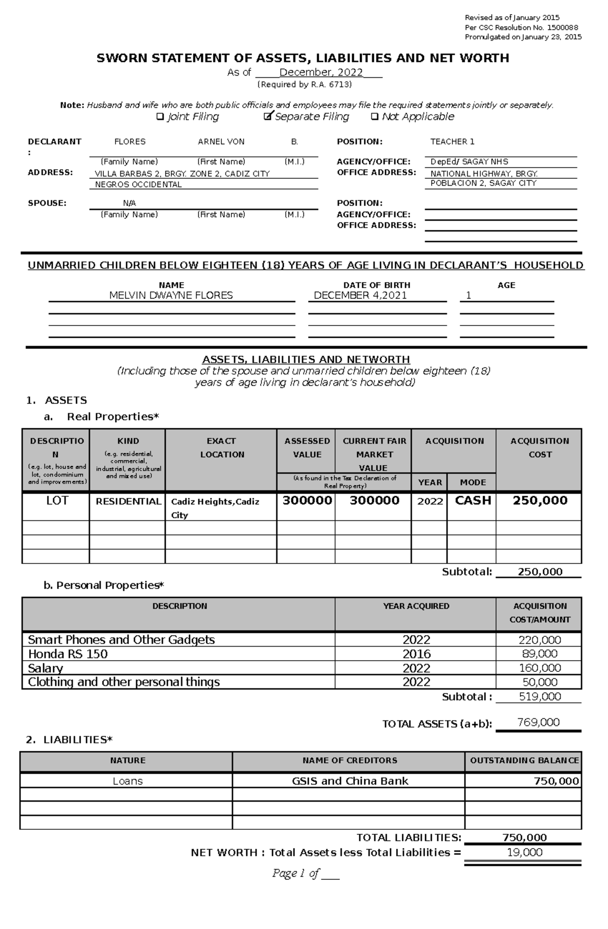 SALN-FORM - SALN FORM FOR EVERYONE - Revised as of January 2015 Per CSC ...