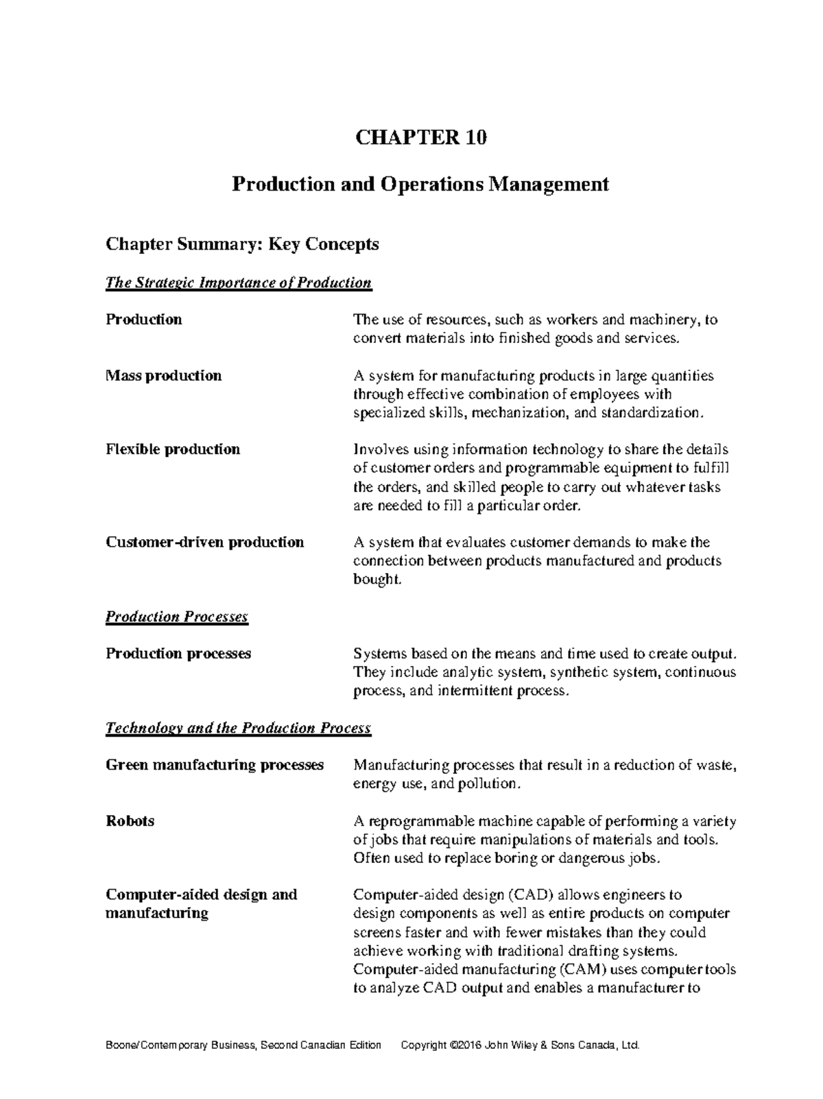 Bus 1038 Chapter 10 Study Guide - CHAPTER 10 Production and Operations ...