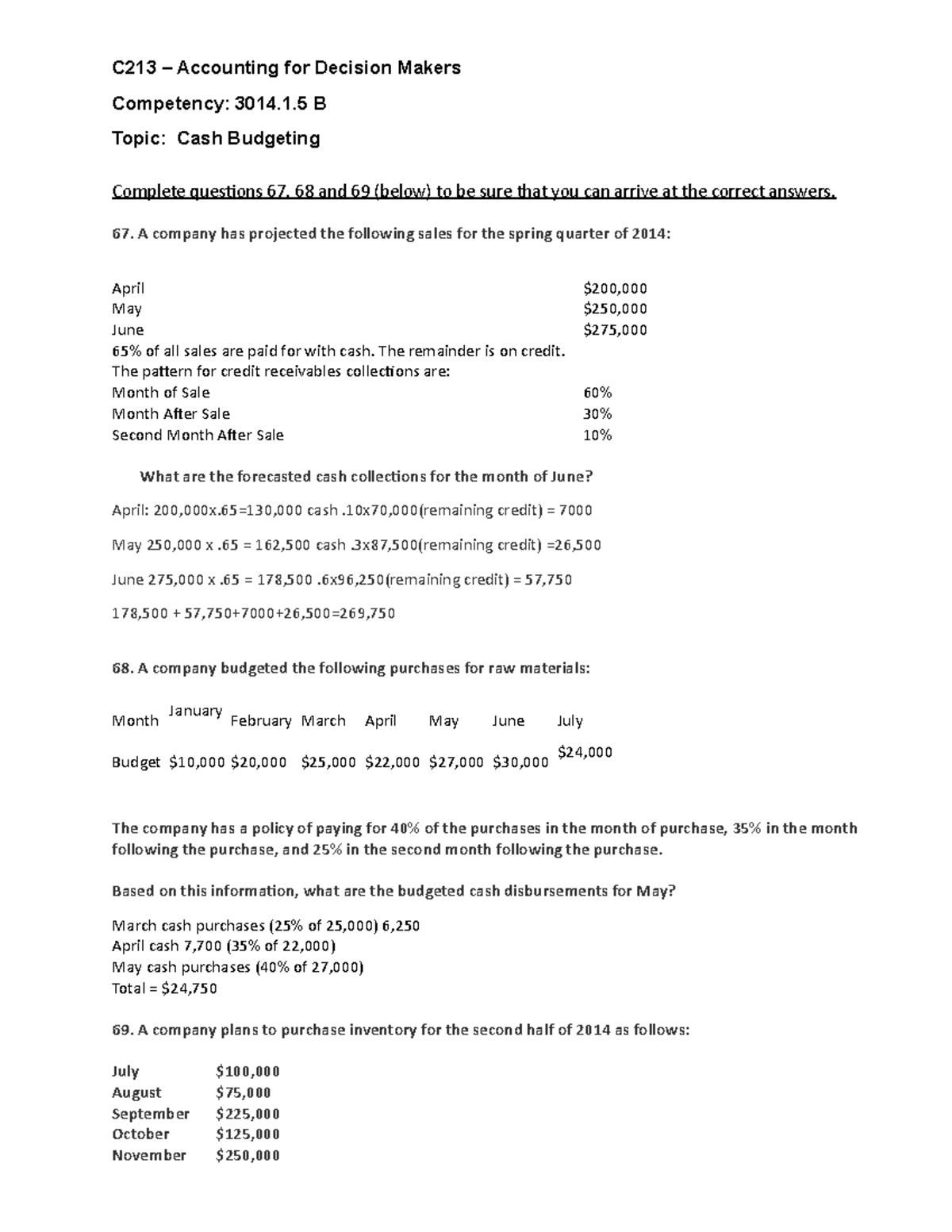 C213 Cash Budgeting - Ch. 7 - C213 – Accounting For Decision Makers ...