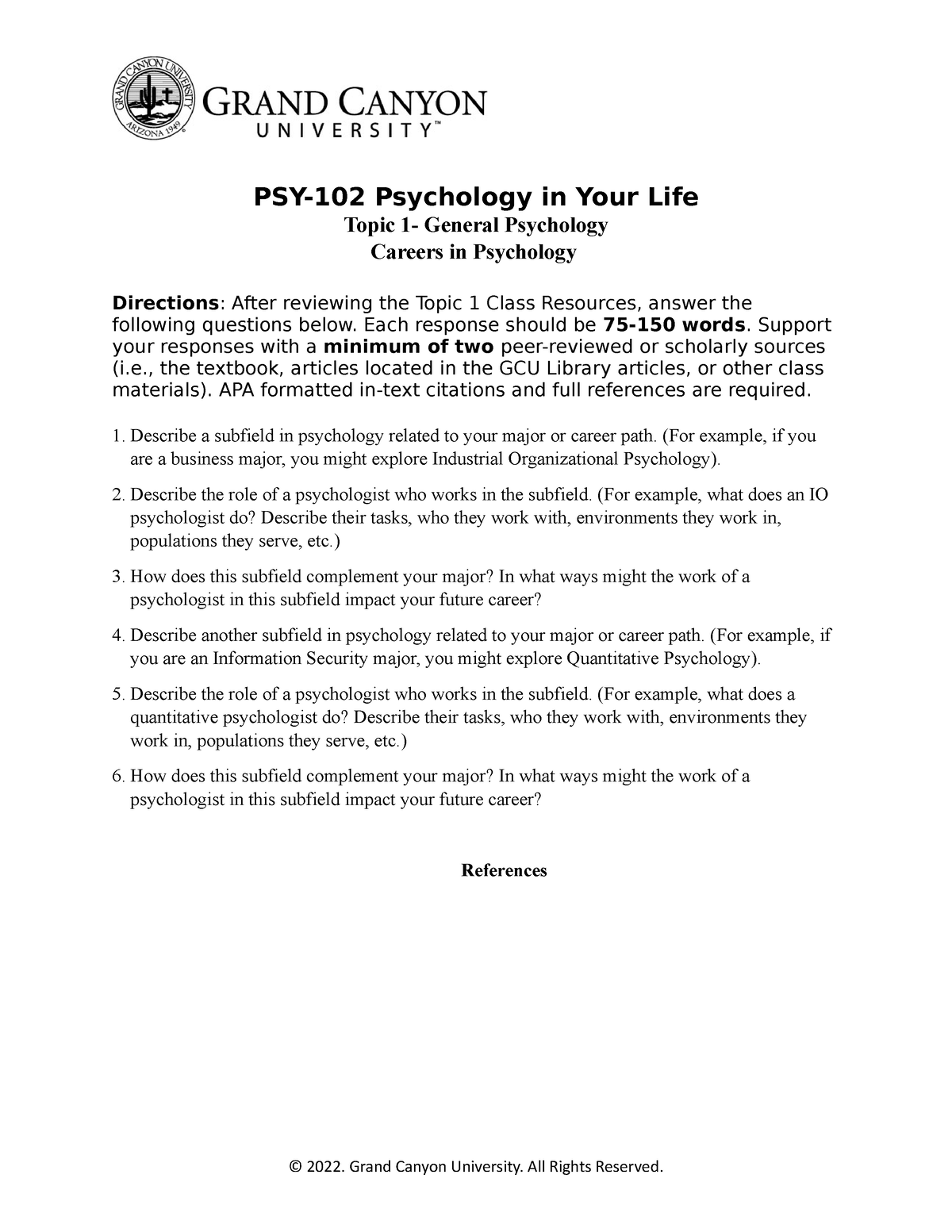 Psy 102 Rs T1 Careersin Psychology Psy 102 Psychology In Your Life Topic 1 General Psychology 