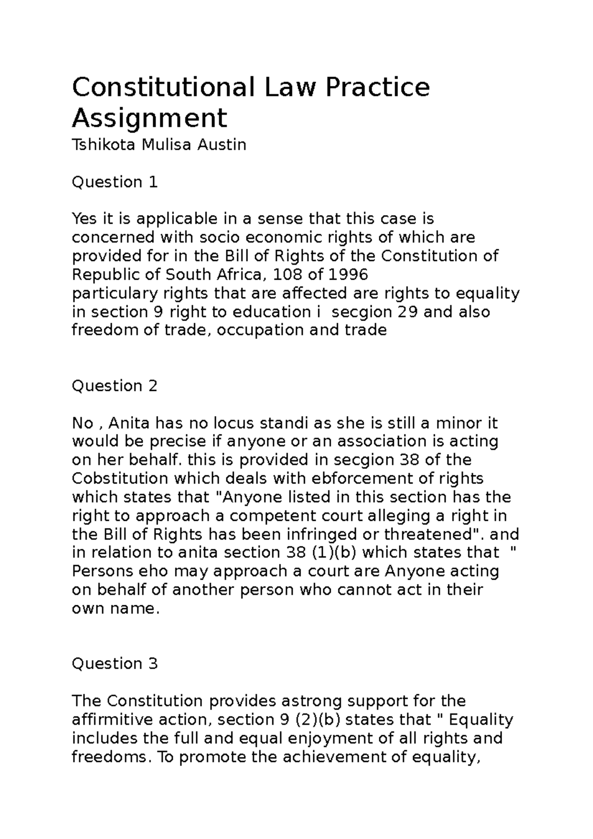 Law fleld on how it works - Constitutional Law Practice Assignment ...